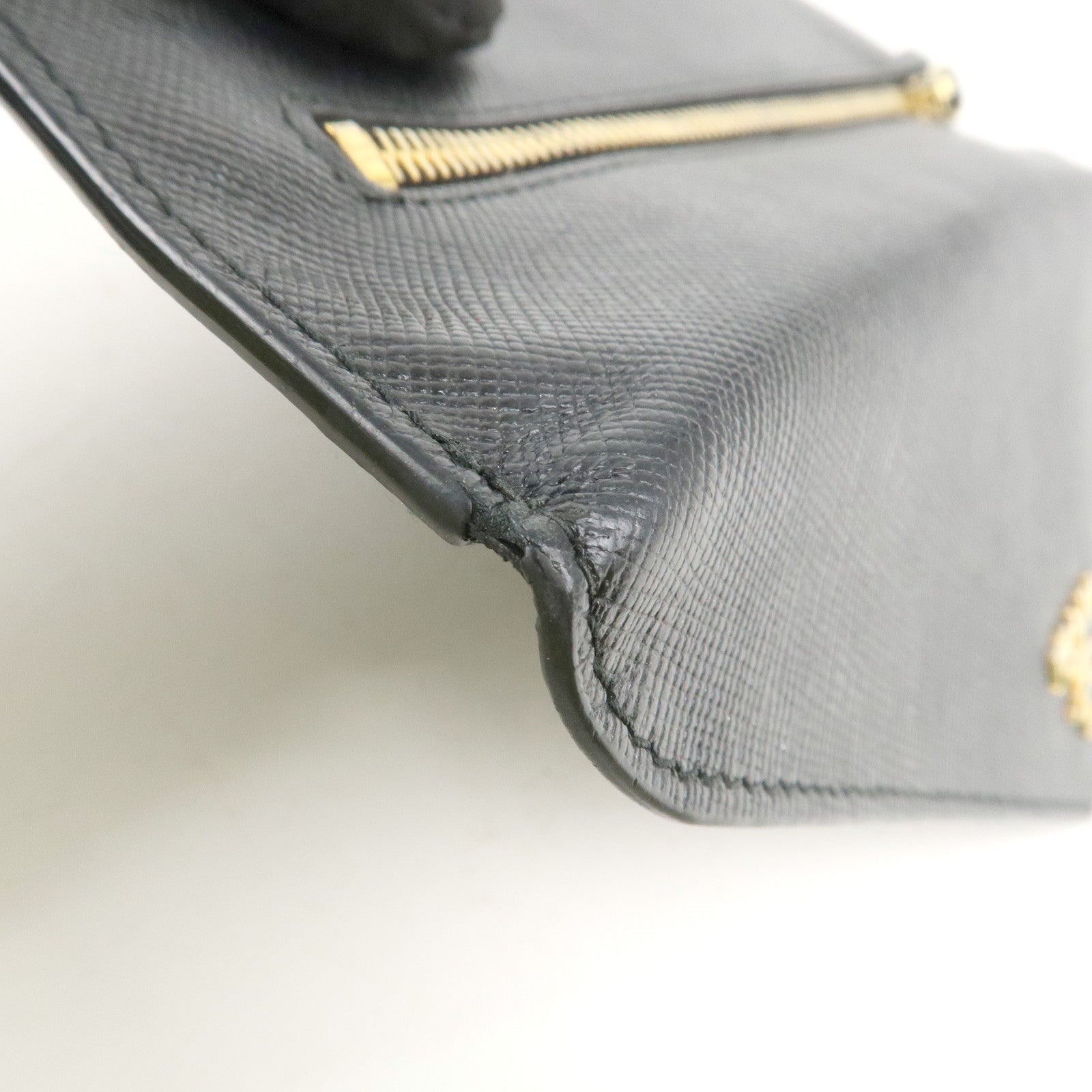 PRADA Saffiano Leather Envelope Flap Long Wallet Black 1M1175 Used
