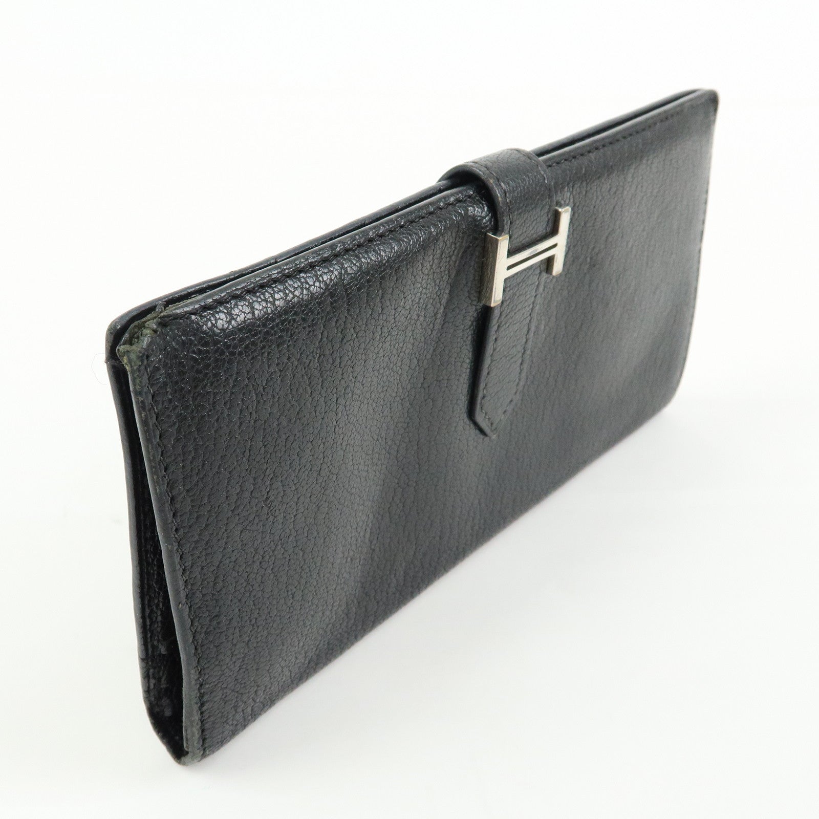 HERMES Bテゥarn Classic Chevre Long Wallet □I Stamped Black