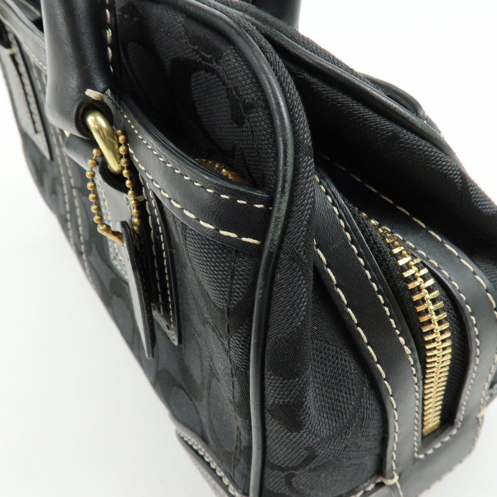 COACH Signature Canvas Leather Shoulder Bag Boston Bag Black