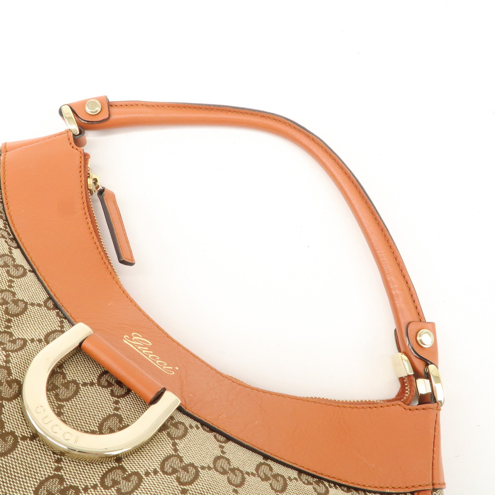 GUCCI Abbey Leather GG Canvas Shoulder Hand Bag Beige Orange 139260 Used