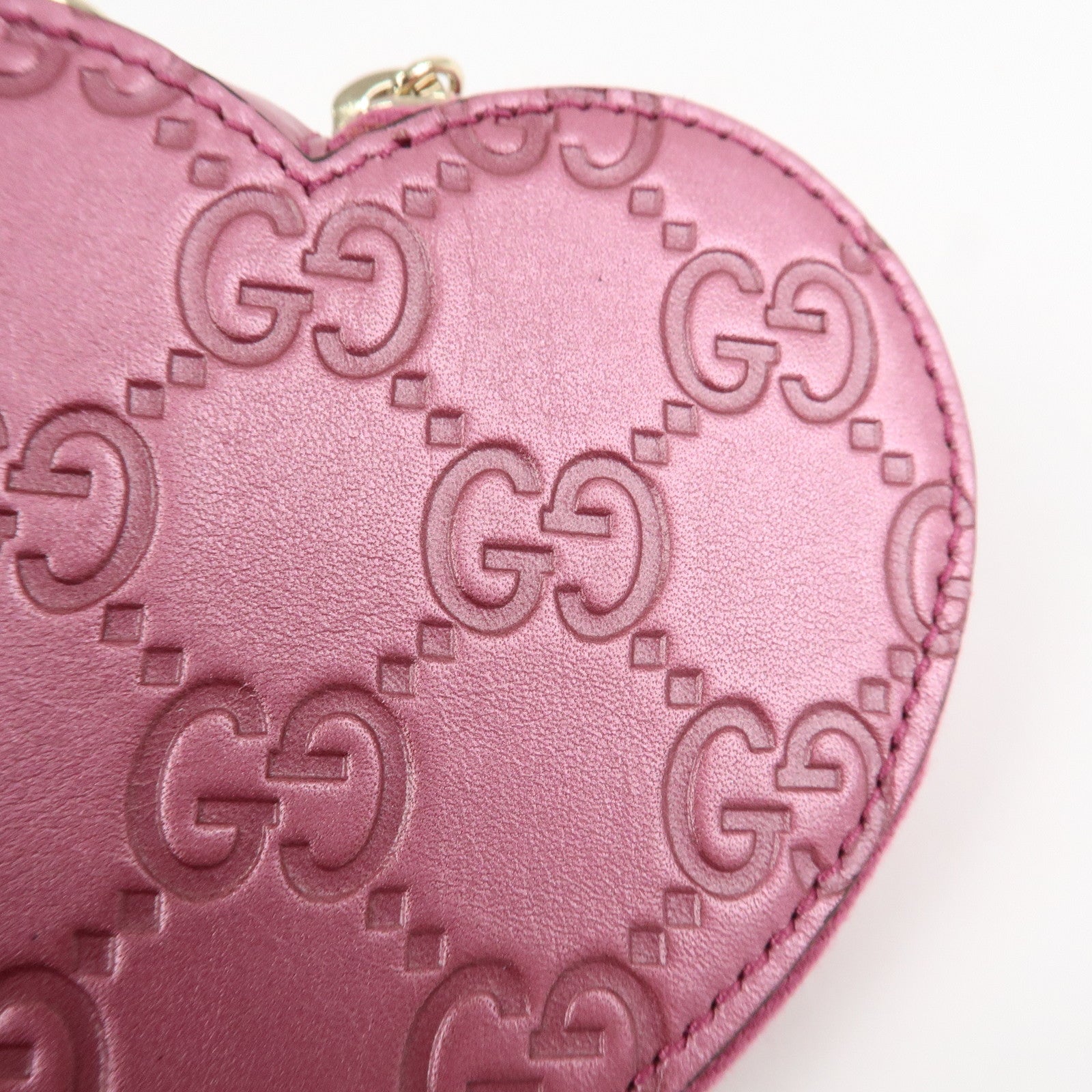 GUCCI Lovely Heart Guccissima Leather Coin Case MetallicPink 152615