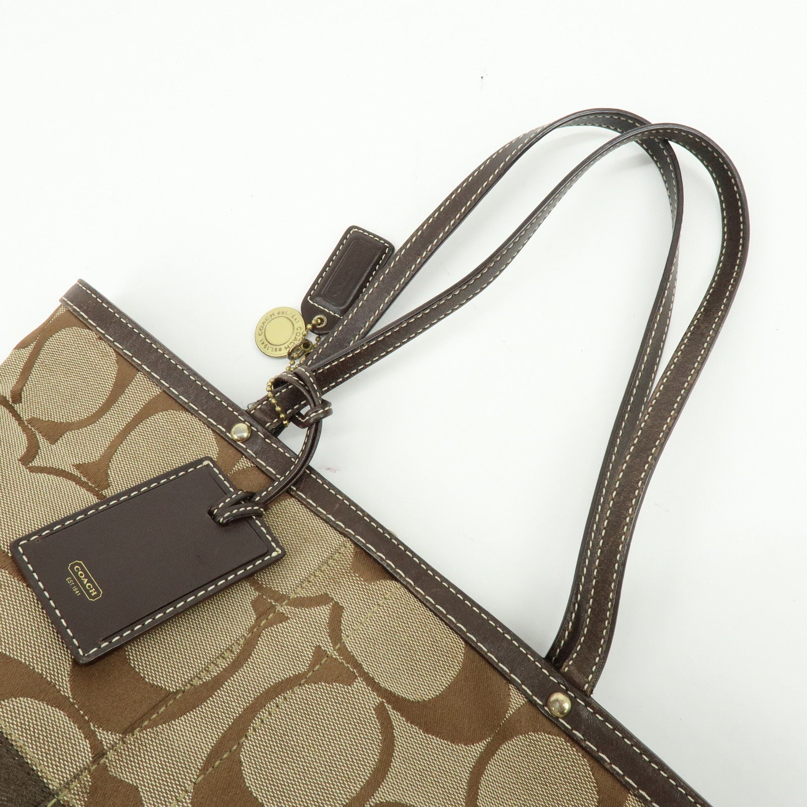 COACH Signature Set of 2 Canvas Leather Shoulder Bag Brown Beige