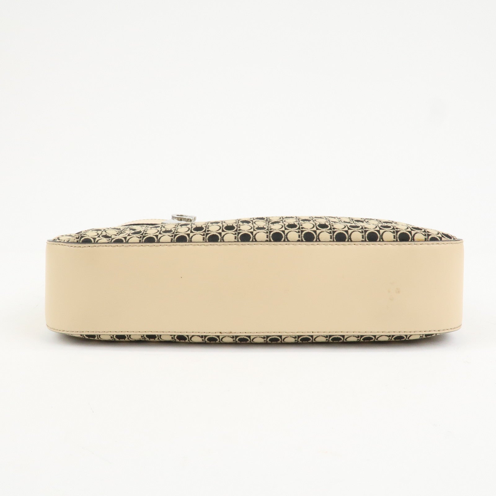 Ferragamo Gancini Canvas Leather Shoulder Bag Hand Bag Beige Black