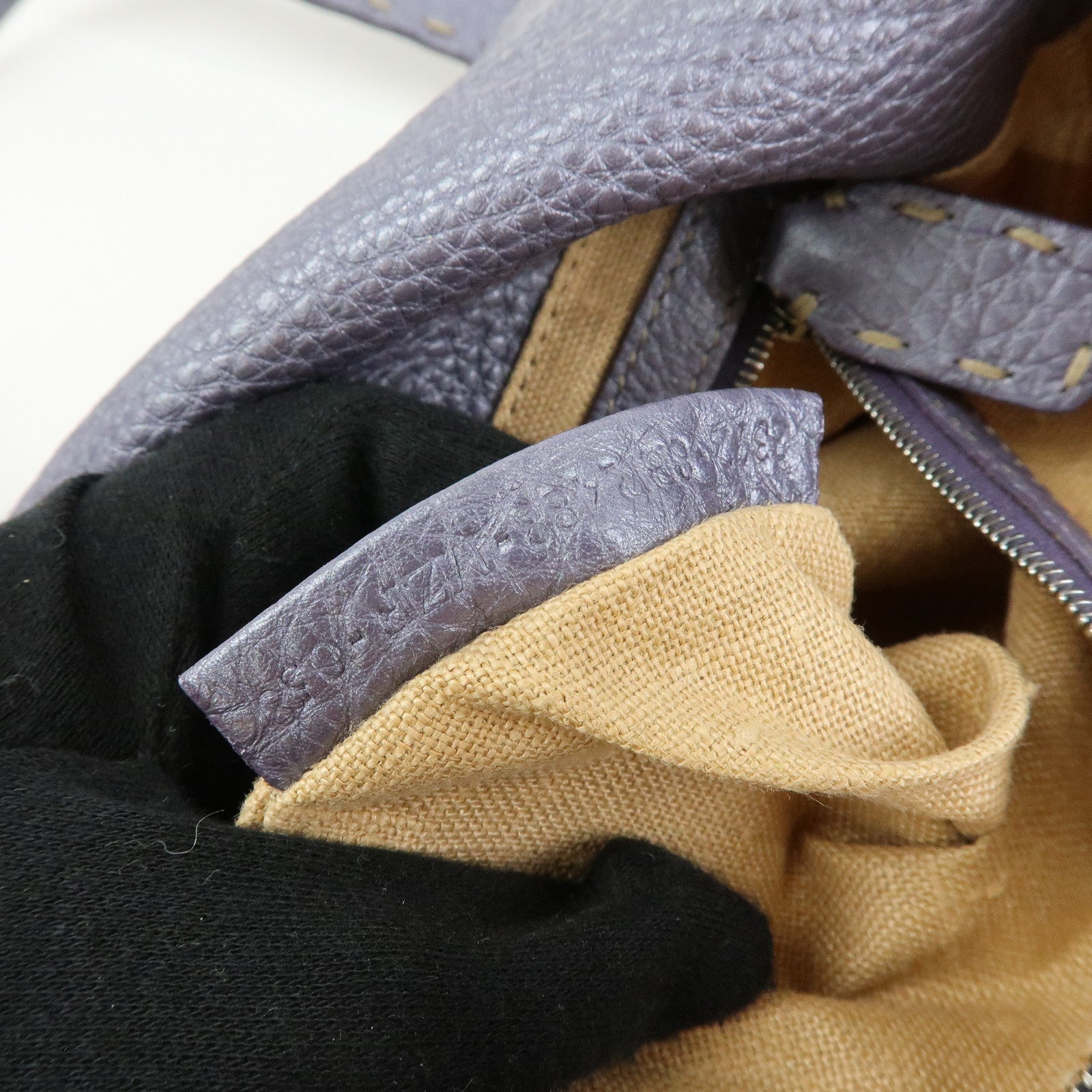 FENDI Selleria Canvas Leather Tote Bag Natural Light Purple 8BR488