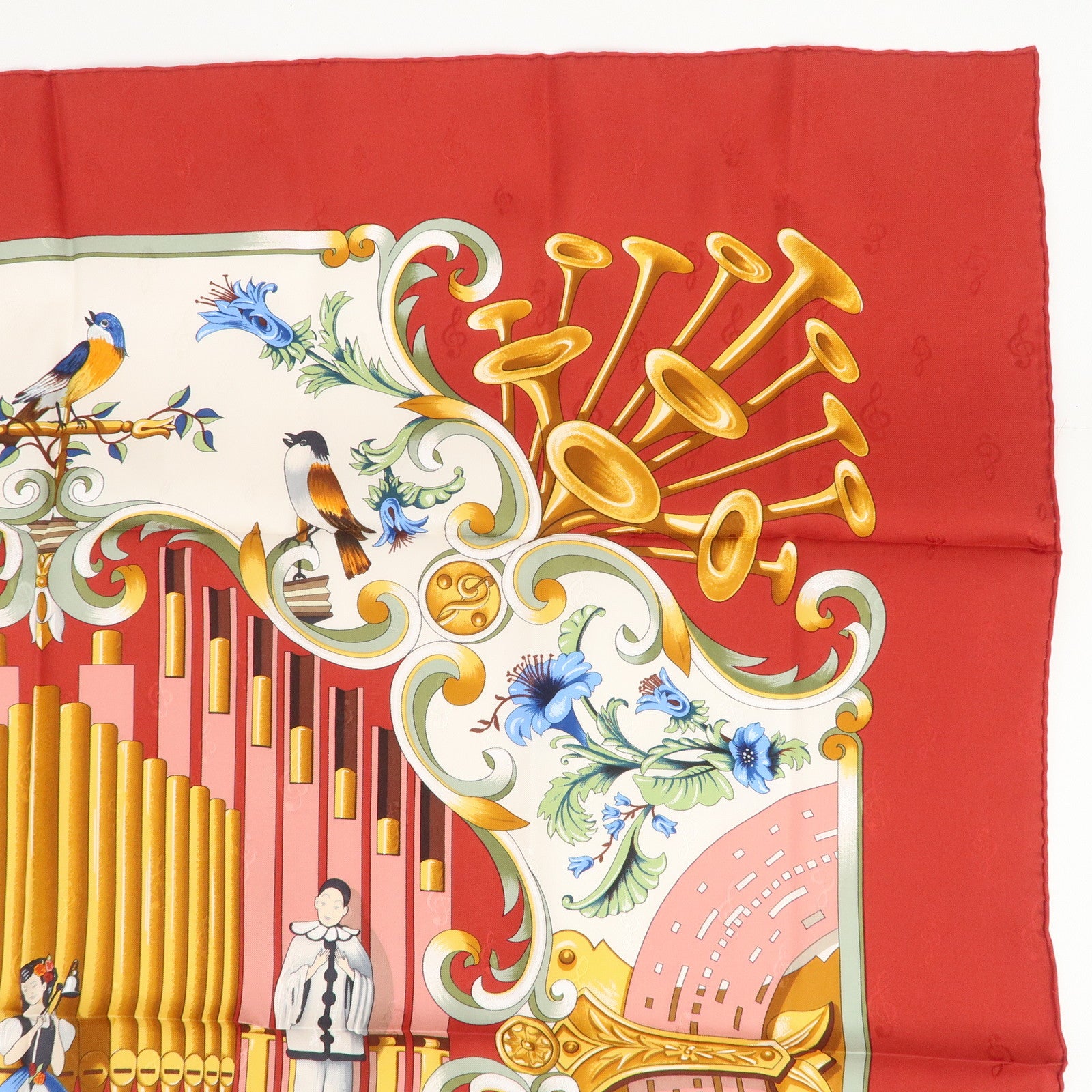 HERMES Carre 90 Silk 100% ORGAUPHONE ETAUTRES MECANIQUES Scarf Red