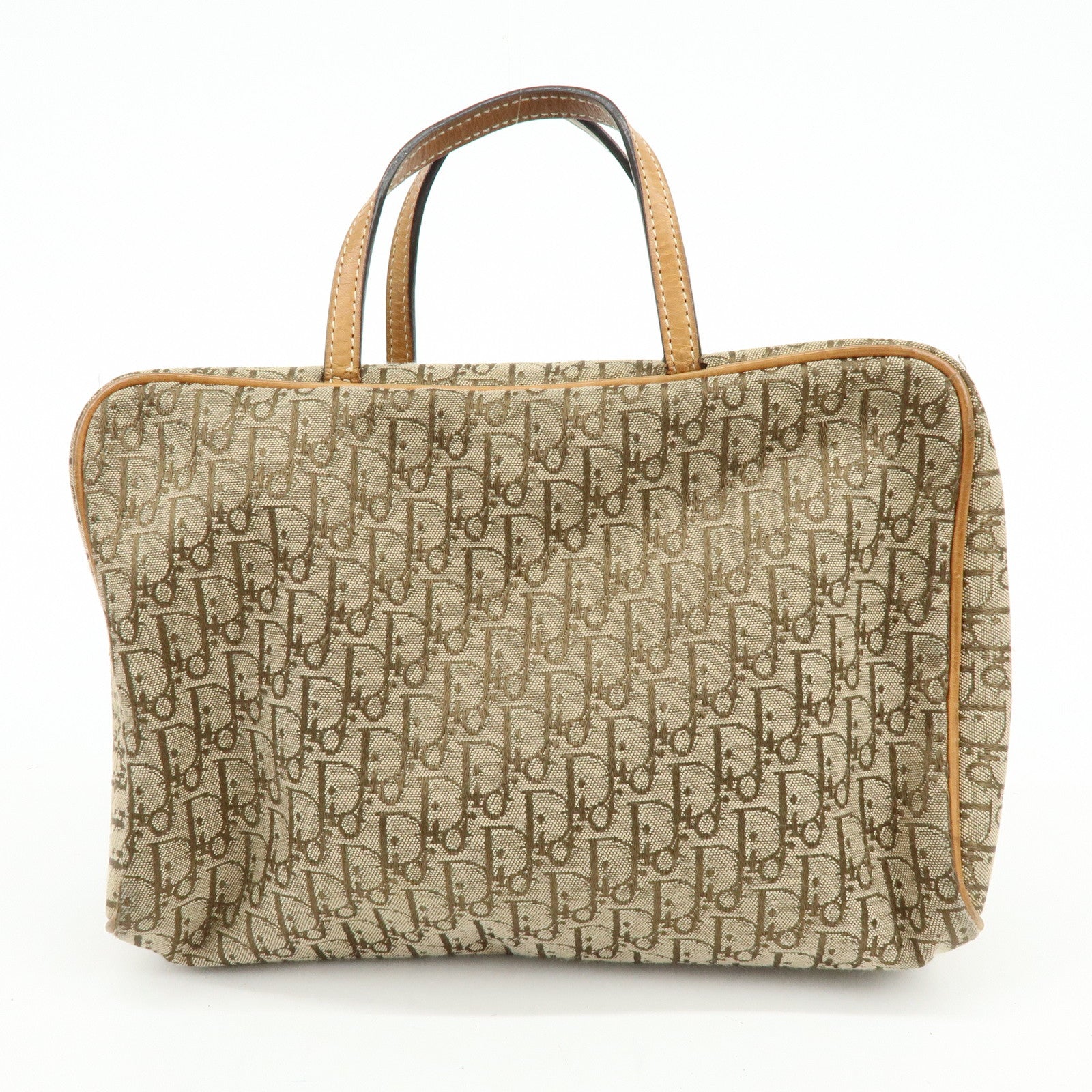 Christian Dior Trotter Canvas Leather Hand Bag Cosmetic Bag Brown