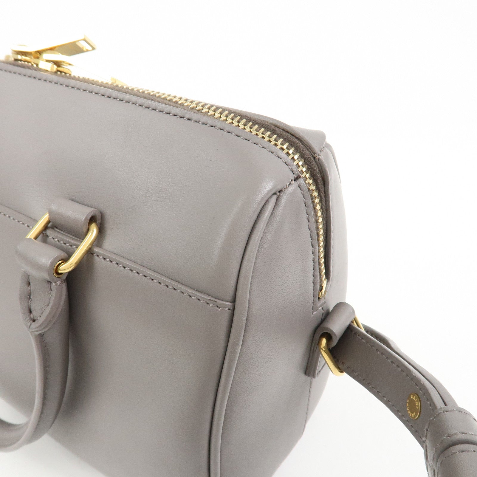 SAINT LAURENT PARIS Baby Duffle Leather 2WAY Hand Bag Gray 330958