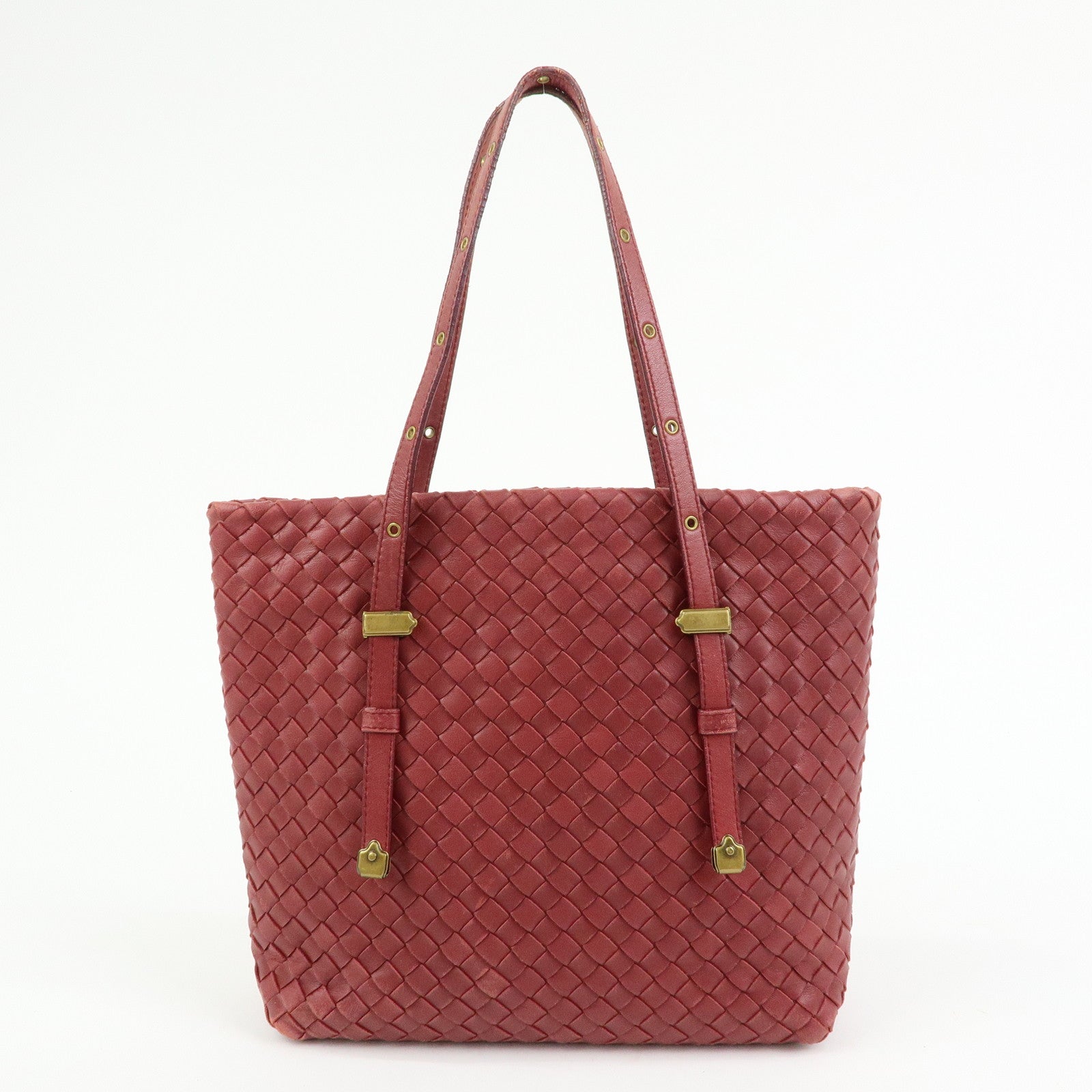 BOTTEGA VENETA Intrecciato Leather Tote Hand Bag Red Brown162937