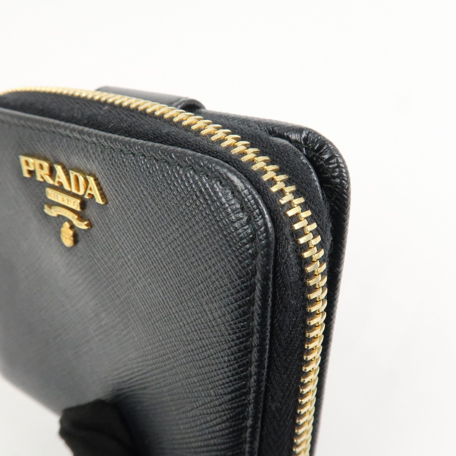 PRADA Saffiano Leather Round Zippy Bi-fold Compact Wallet 1ML522