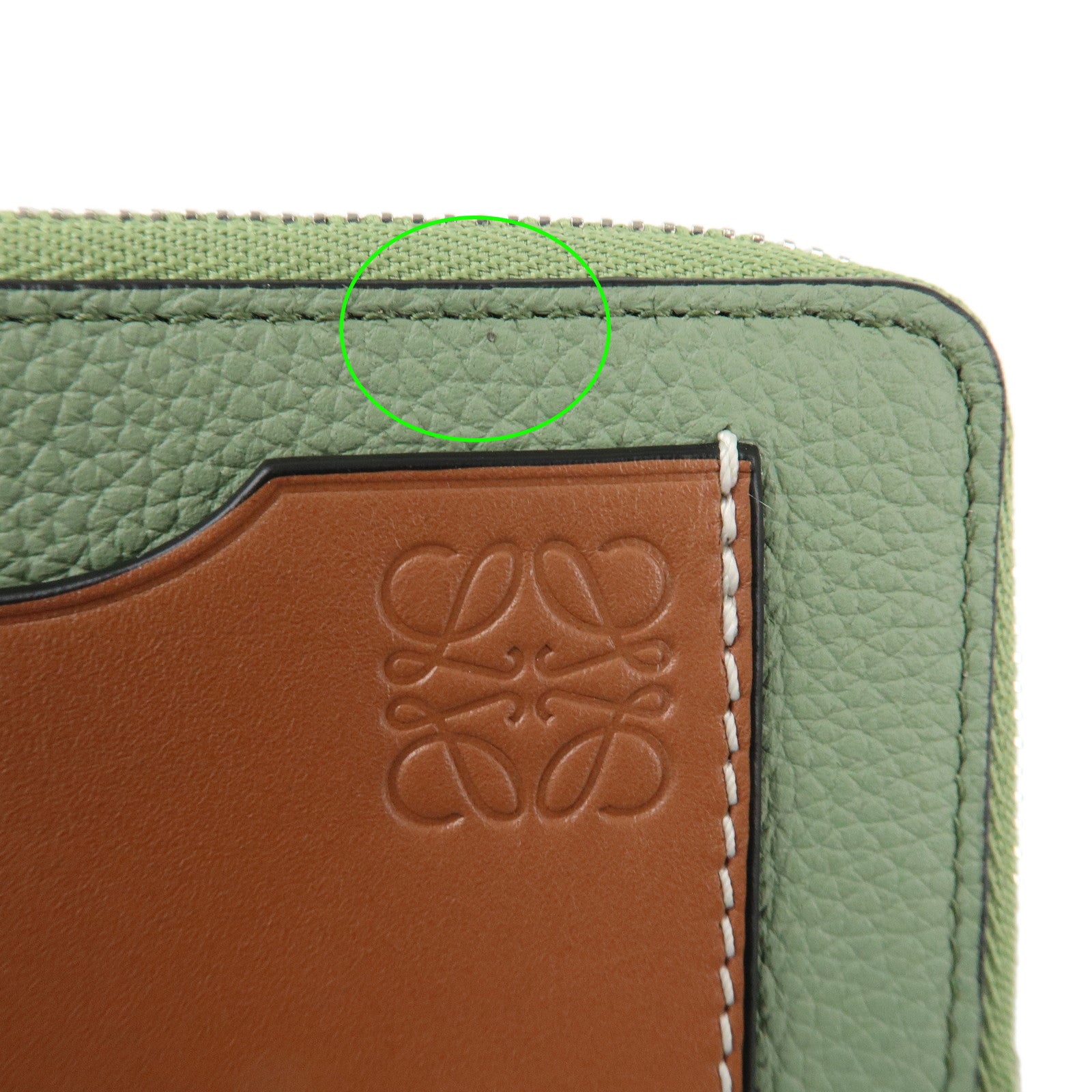 LOEWE Fragment Soft Grained Calf Coin Case Card Case Light Green Brown Used
