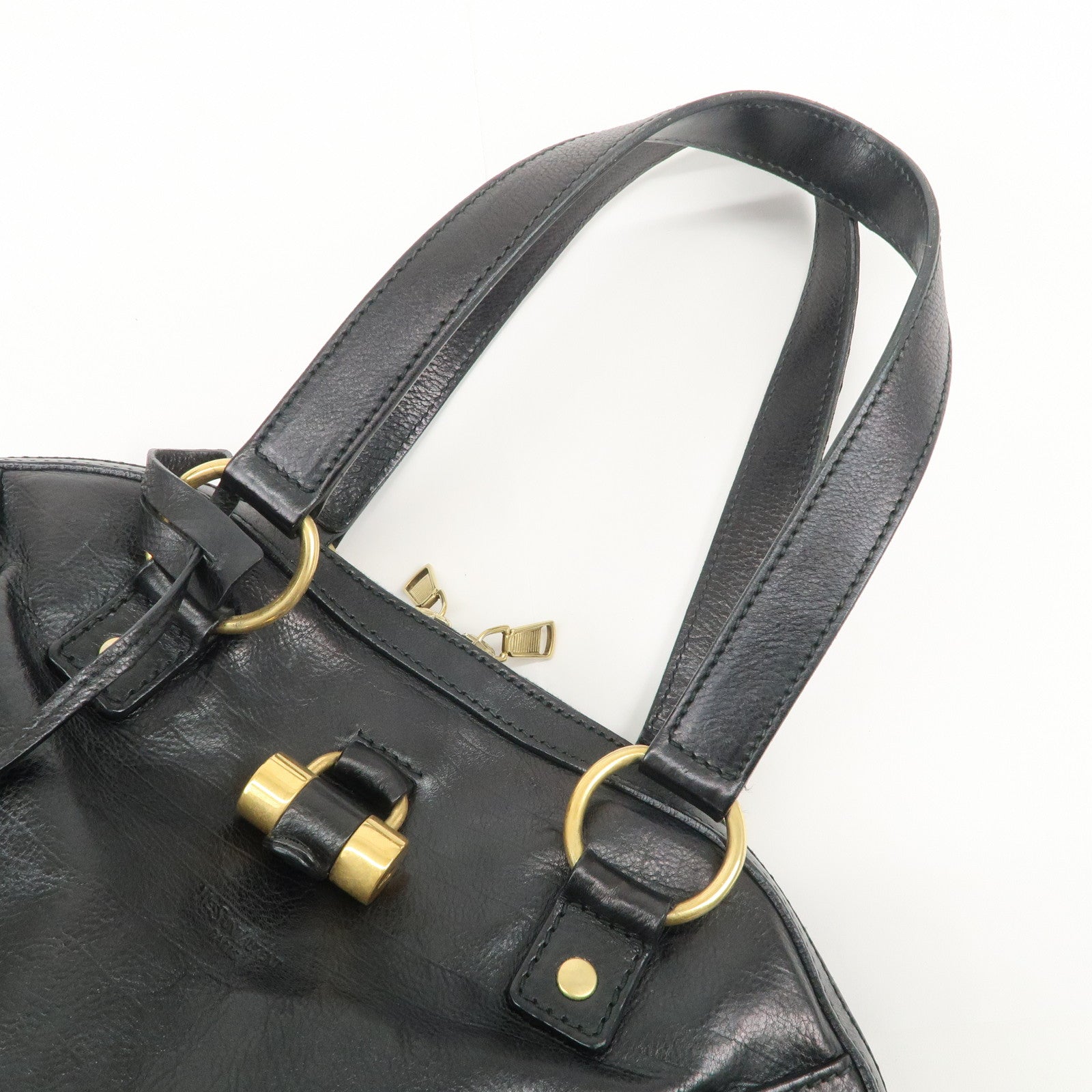 SAINT LAURENT PARIS Logo Leather Shoulder Bag Hand Bag Black 156464