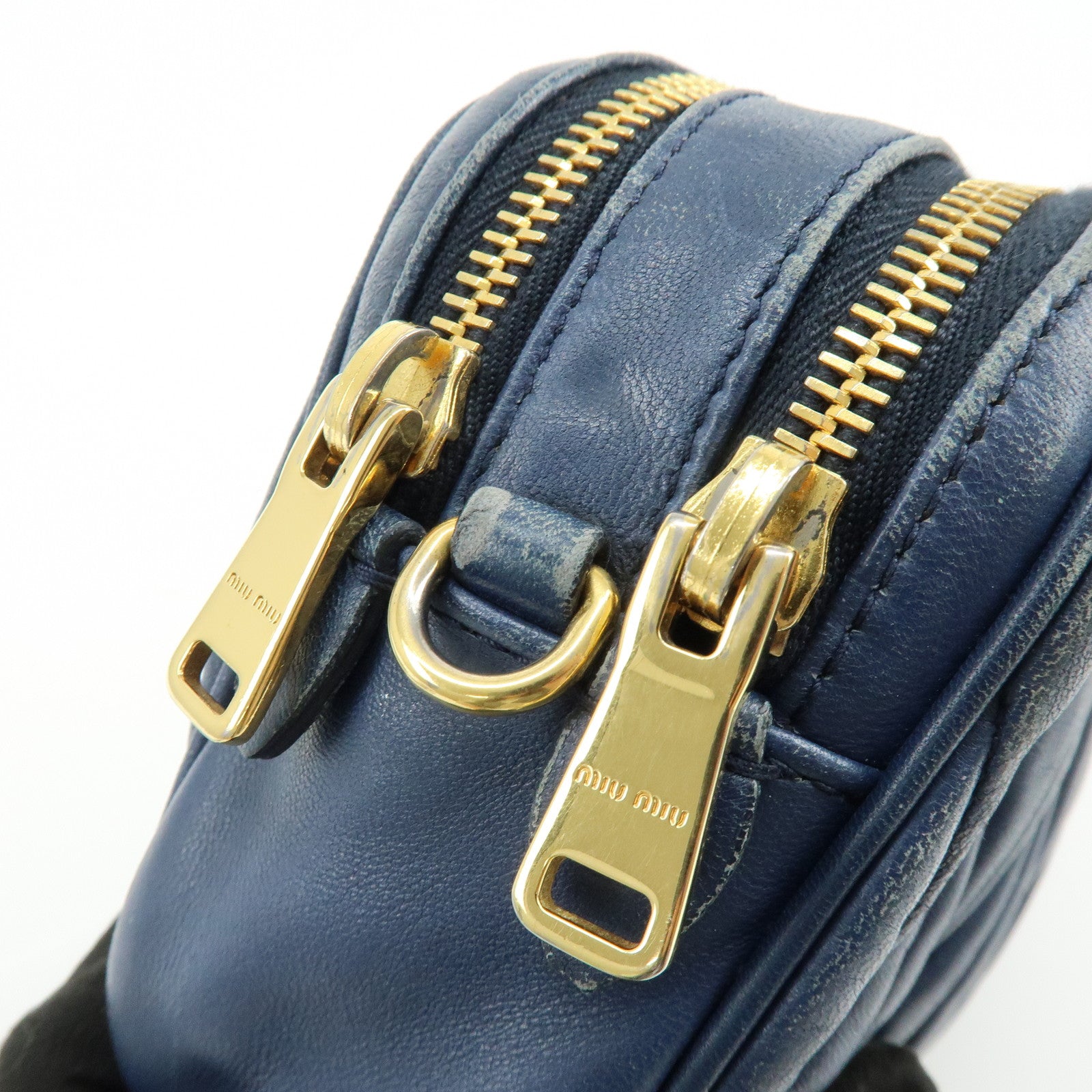 MIU MIU Matelasse Leather Gathered Shoulder Bag Crossbody Bag Navy