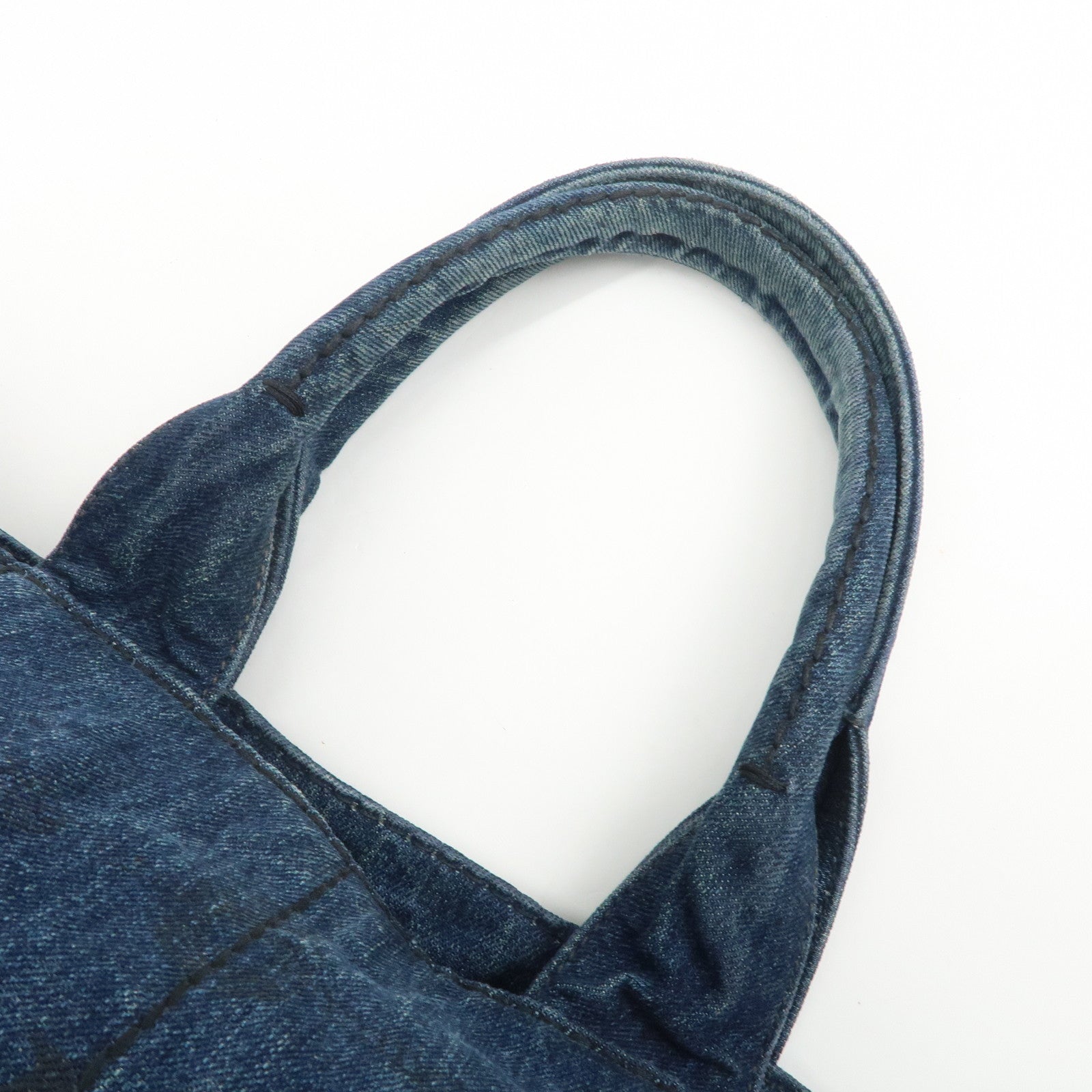 PRADA Triangle Logo Canapa Denim Tote Bag Hand Bag B1877B