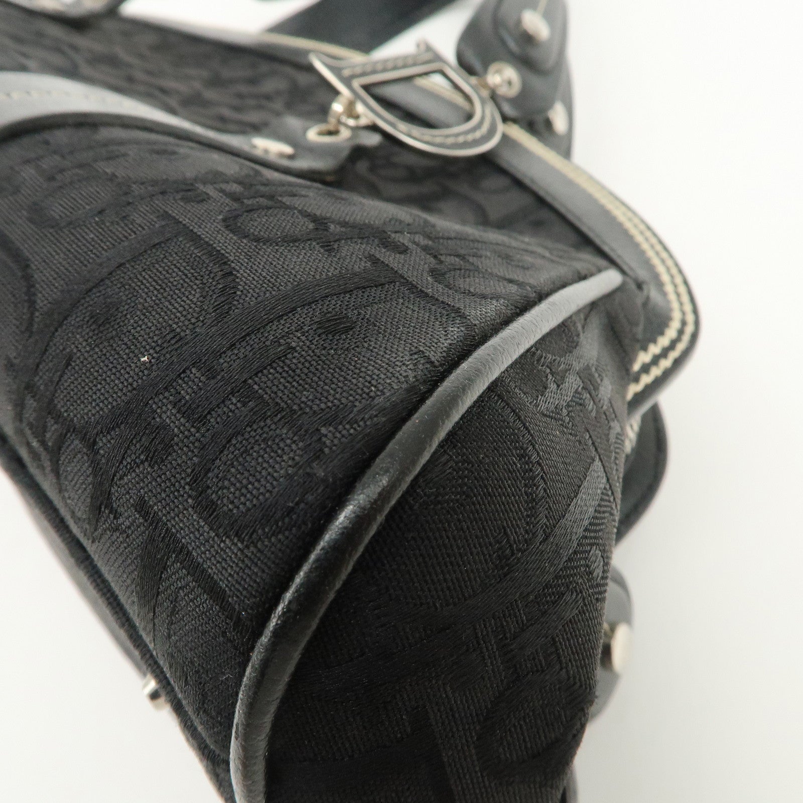 Christian Dior Trotter CD Logo Canvas Leather Hand Bag Black