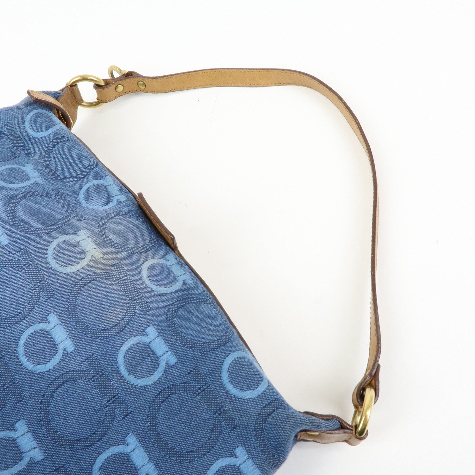 Ferragamo Gancini Canvas Leather Hand Bag Shoulder Bag Blue