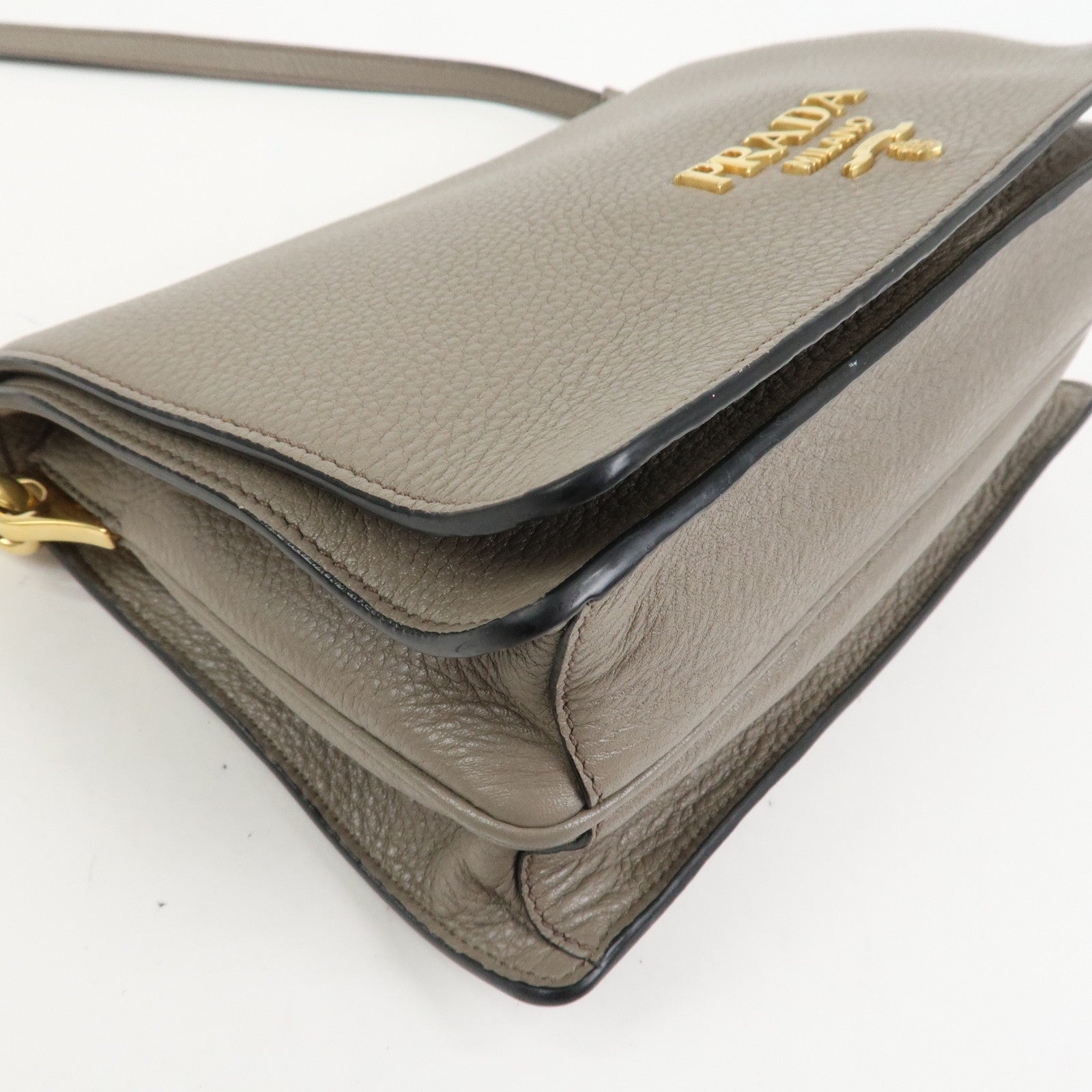 PRADA Leather Shoulder Bag Crossbody Bag Gray 1BH031