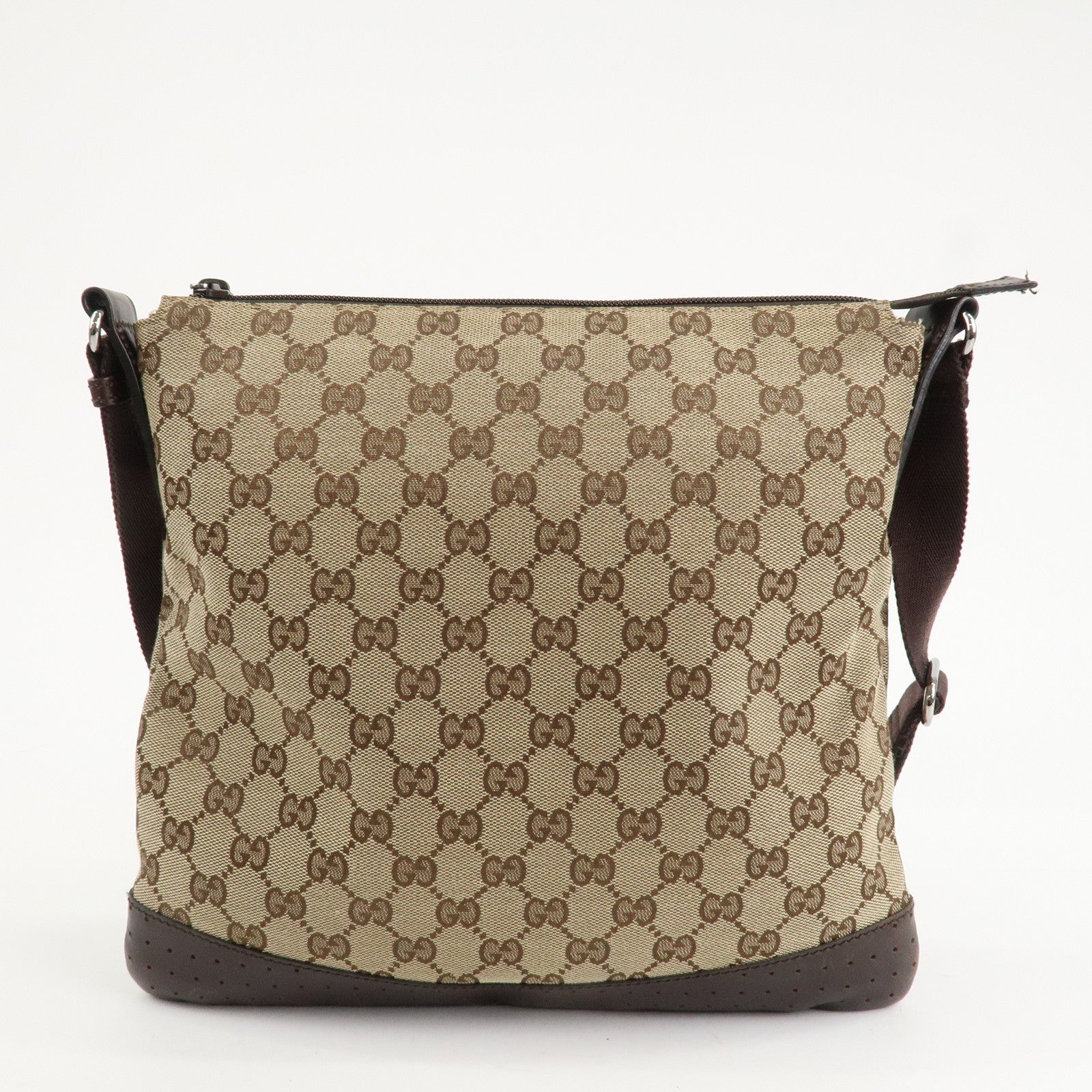 GUCCI GG Canvas Leather Shoulder Bag Crossbody Bag Brown 145857 Used