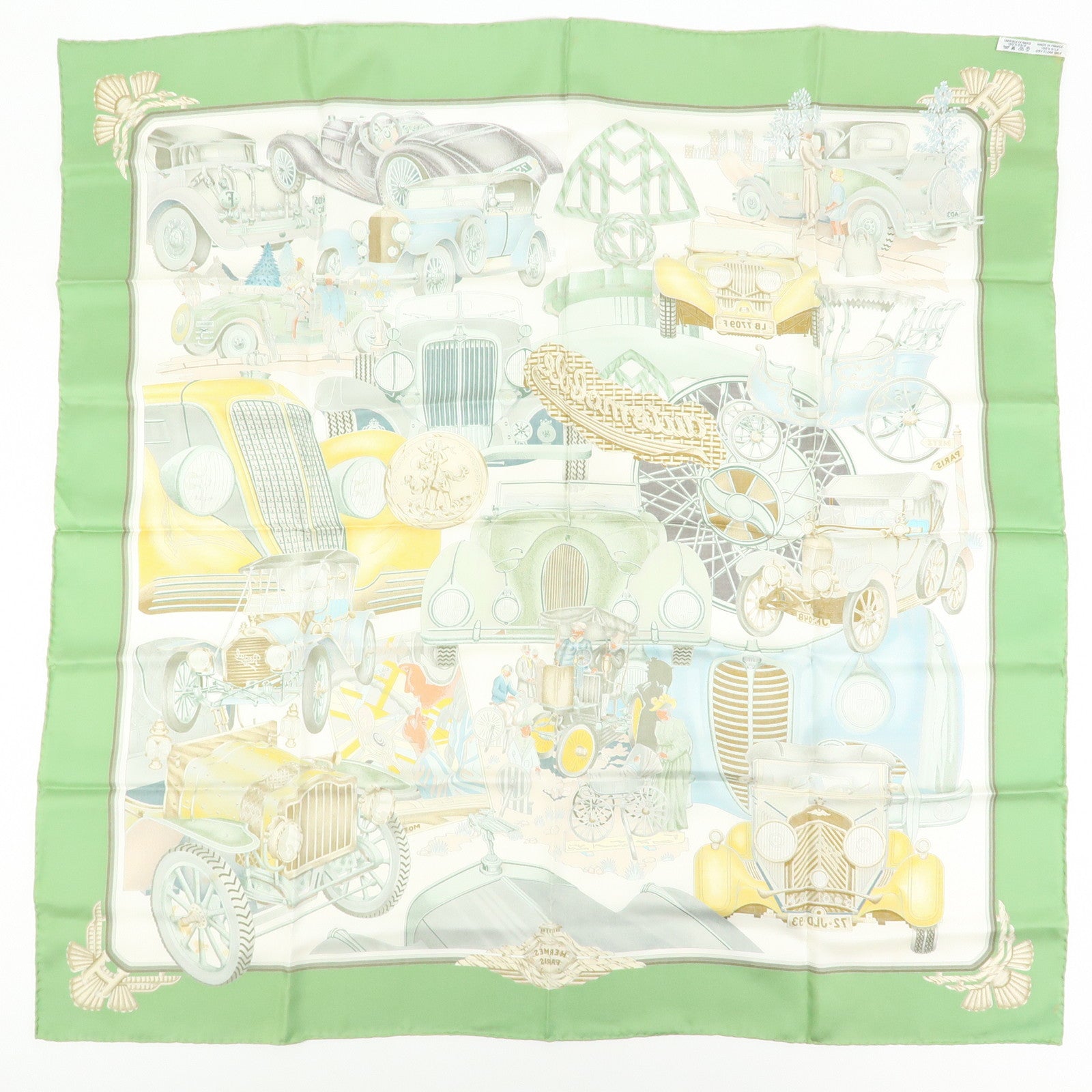 HERMES Carre 90 Set of 2 Silk 100% Scarf Beige Pink Green Yellow