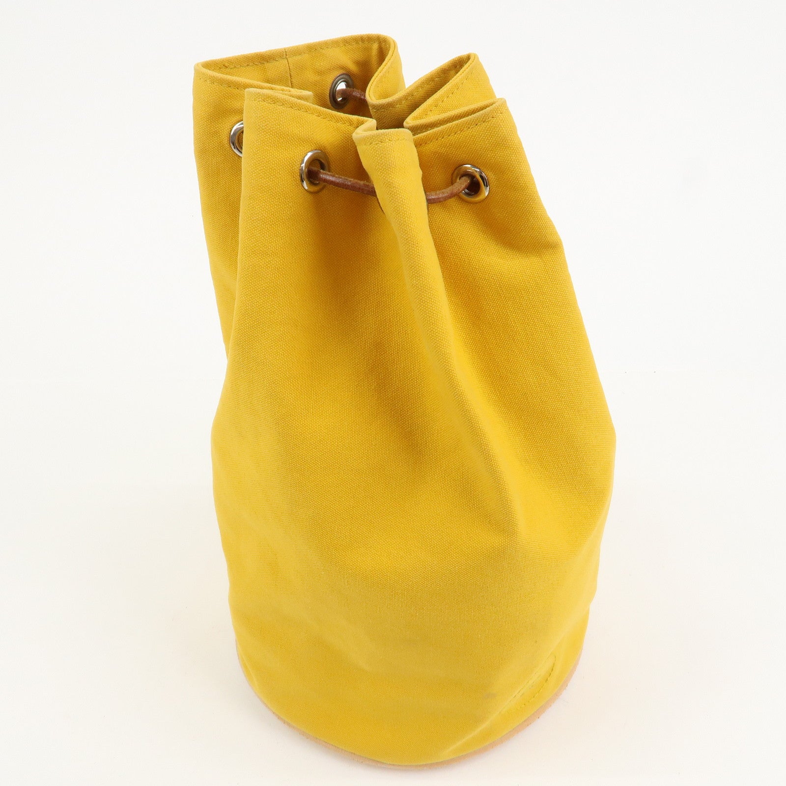 HERMES Canvas Leather Porochon Mimil PM Drawstring Backpack Yellow