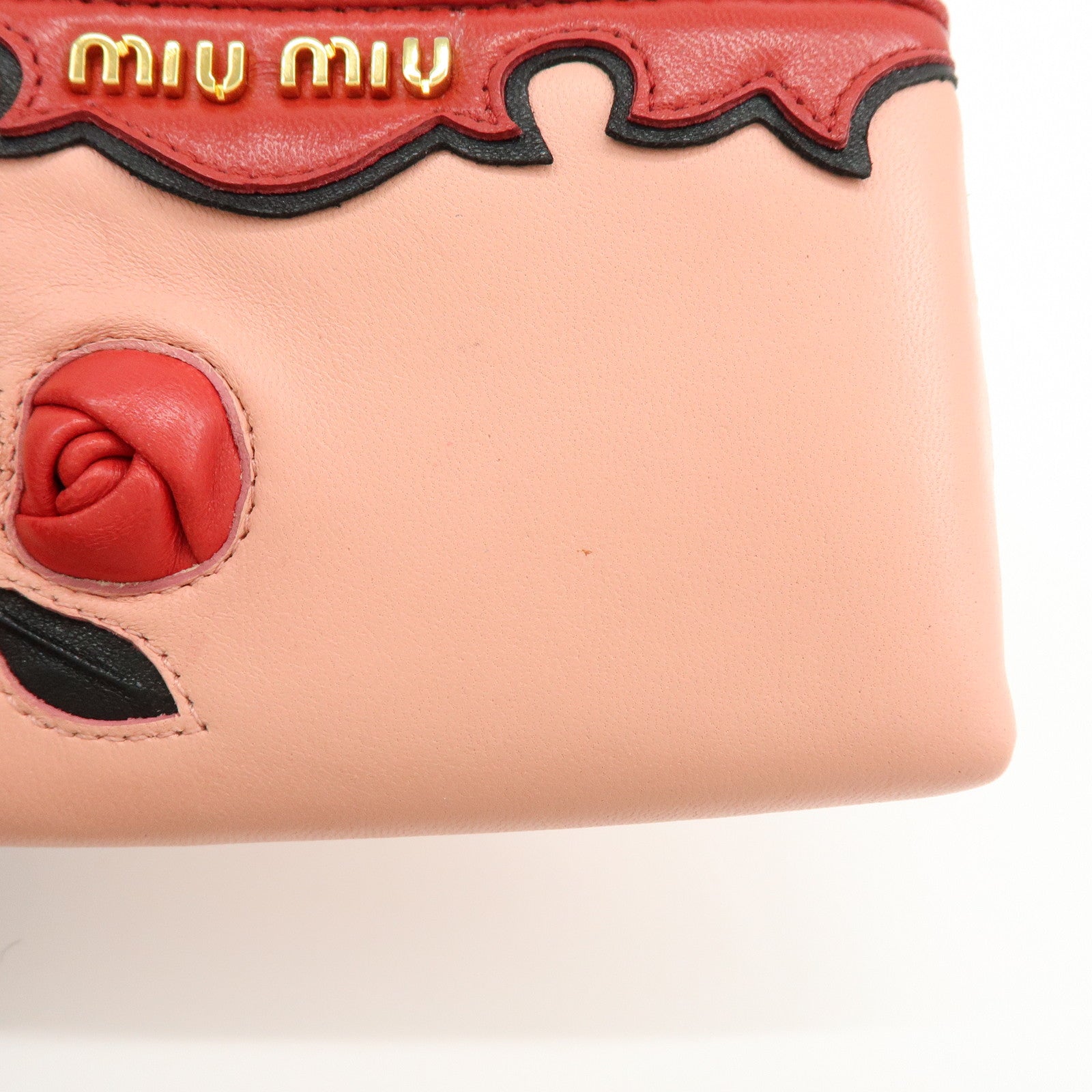 MIU MIU Lamb Skin Leather Zippy Pouch Rose Pink Red