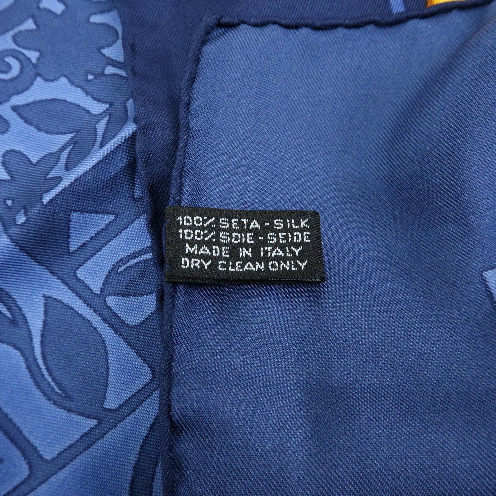 CELINE Silk 100% Scarf Lion Chain Motif Blue Yellow