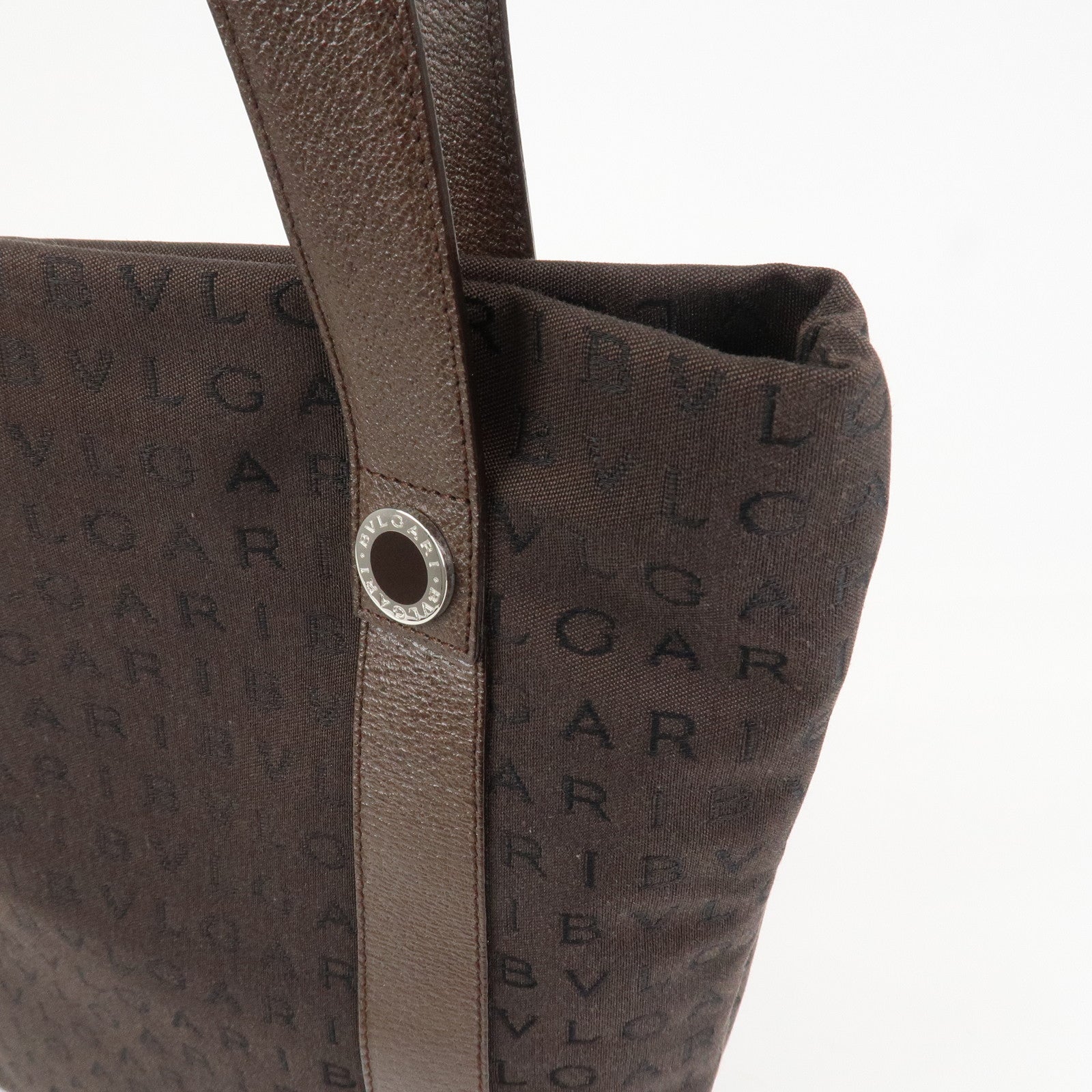 BVLGARI Logo Mania Canvas Leather Shoulder Bag Tote Bag Brown