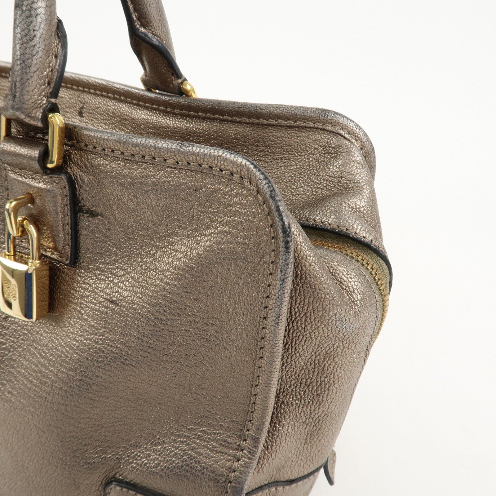 LOEWE Anagram Leather Amazona 36 Hand Bag Boston Bag Silver Grey