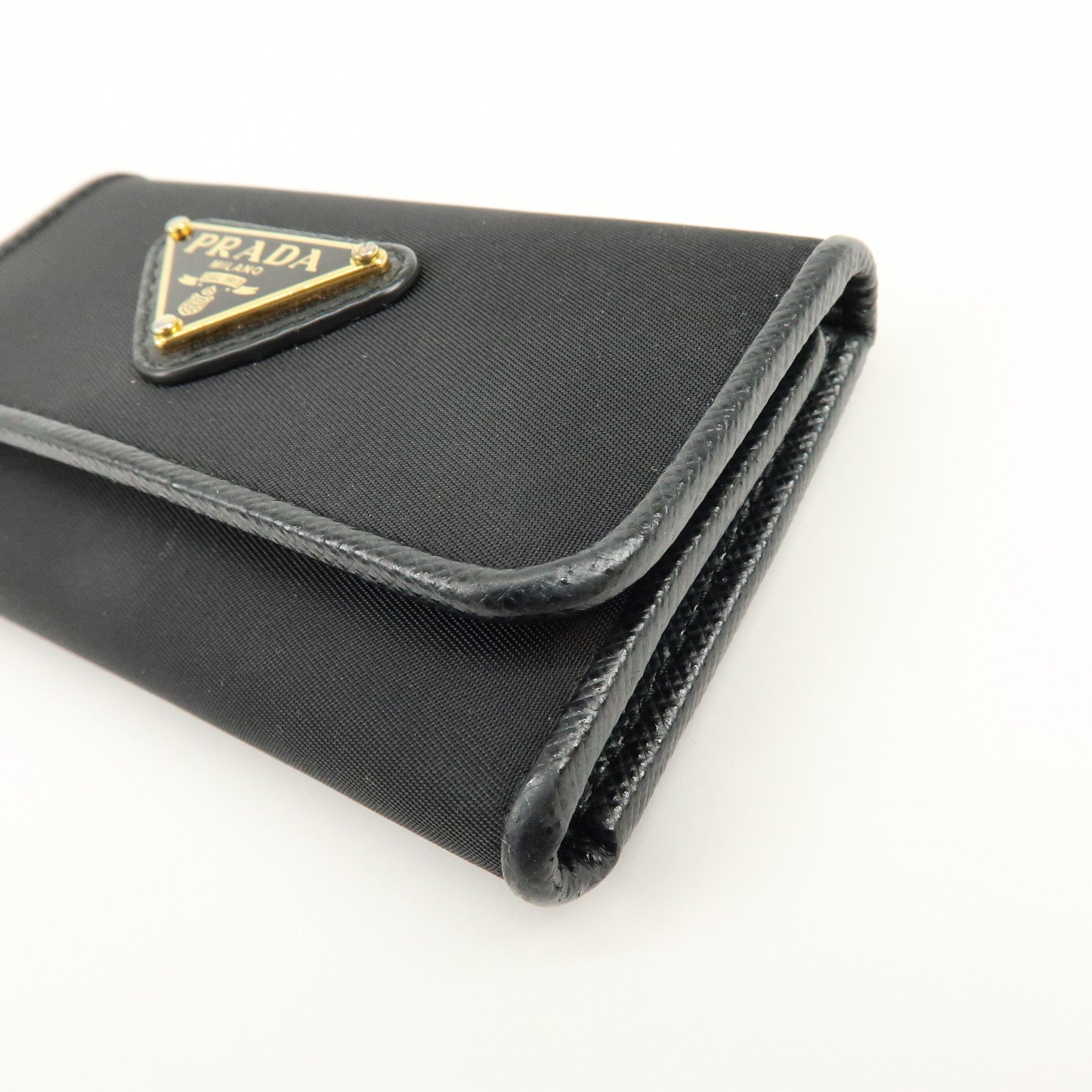 PRADA Triangle Logo Nylon 6 Rings Key Case Key Holder Black 1PG222