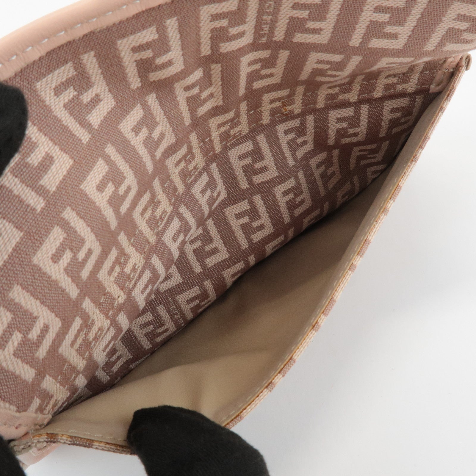 FENDI Zucchino Canvas Leather Pouch Purse Pink 8N0038