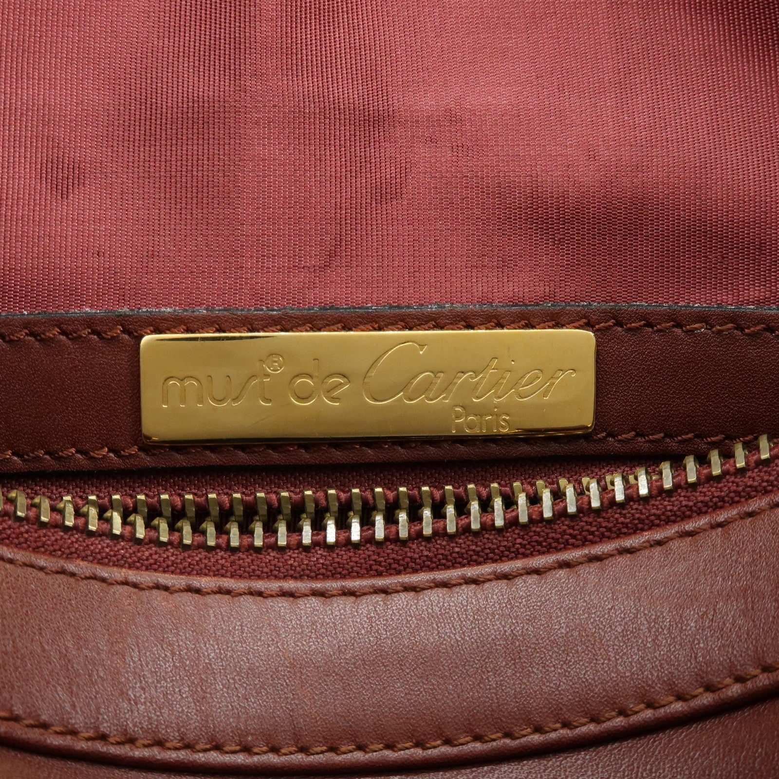 Cartier Must de Cartier Leather Boston Bag Hand Bag Bordeaux