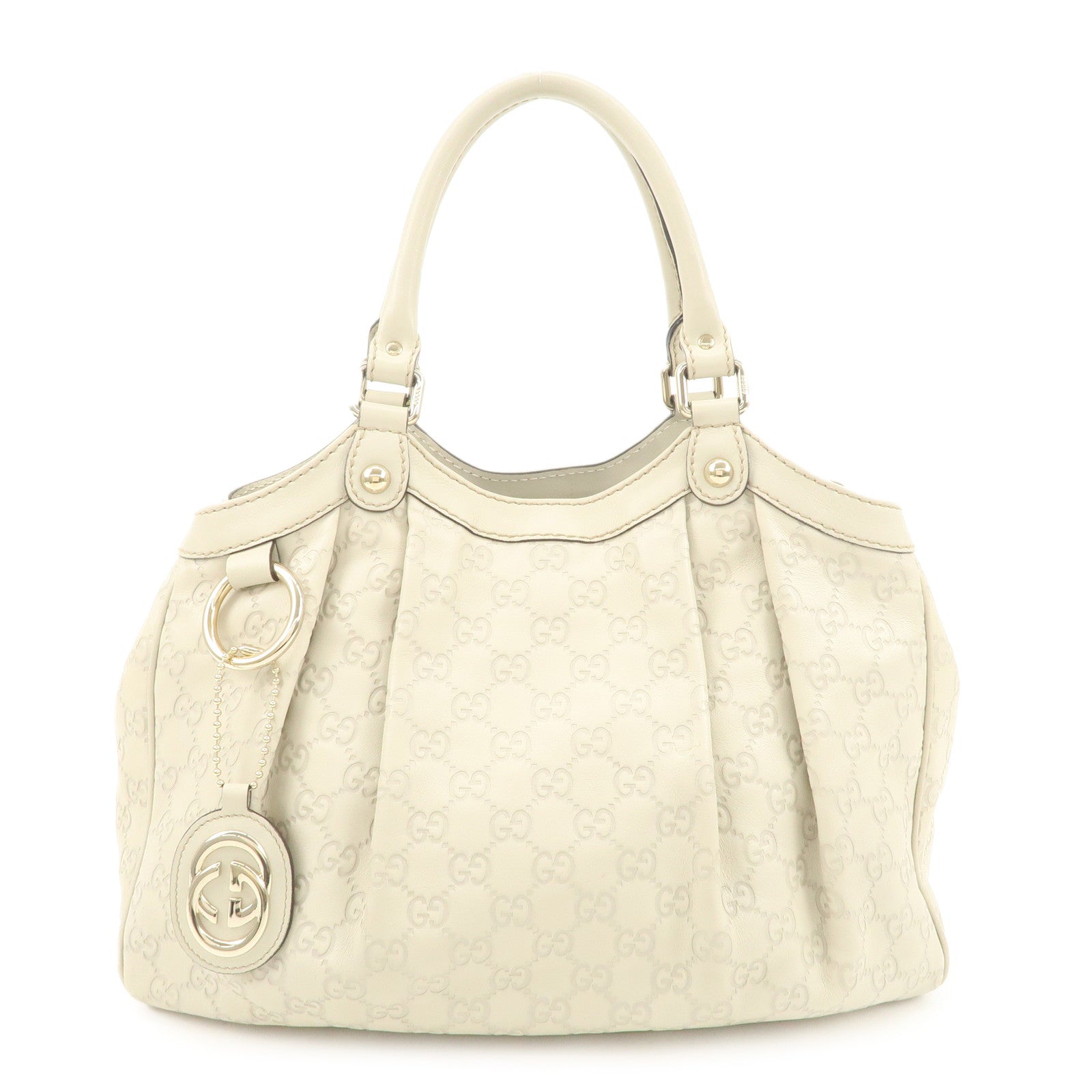 GUCCI Sukey Guccissima Leather Tote Bag Hand Bag Ivory 211944 Used