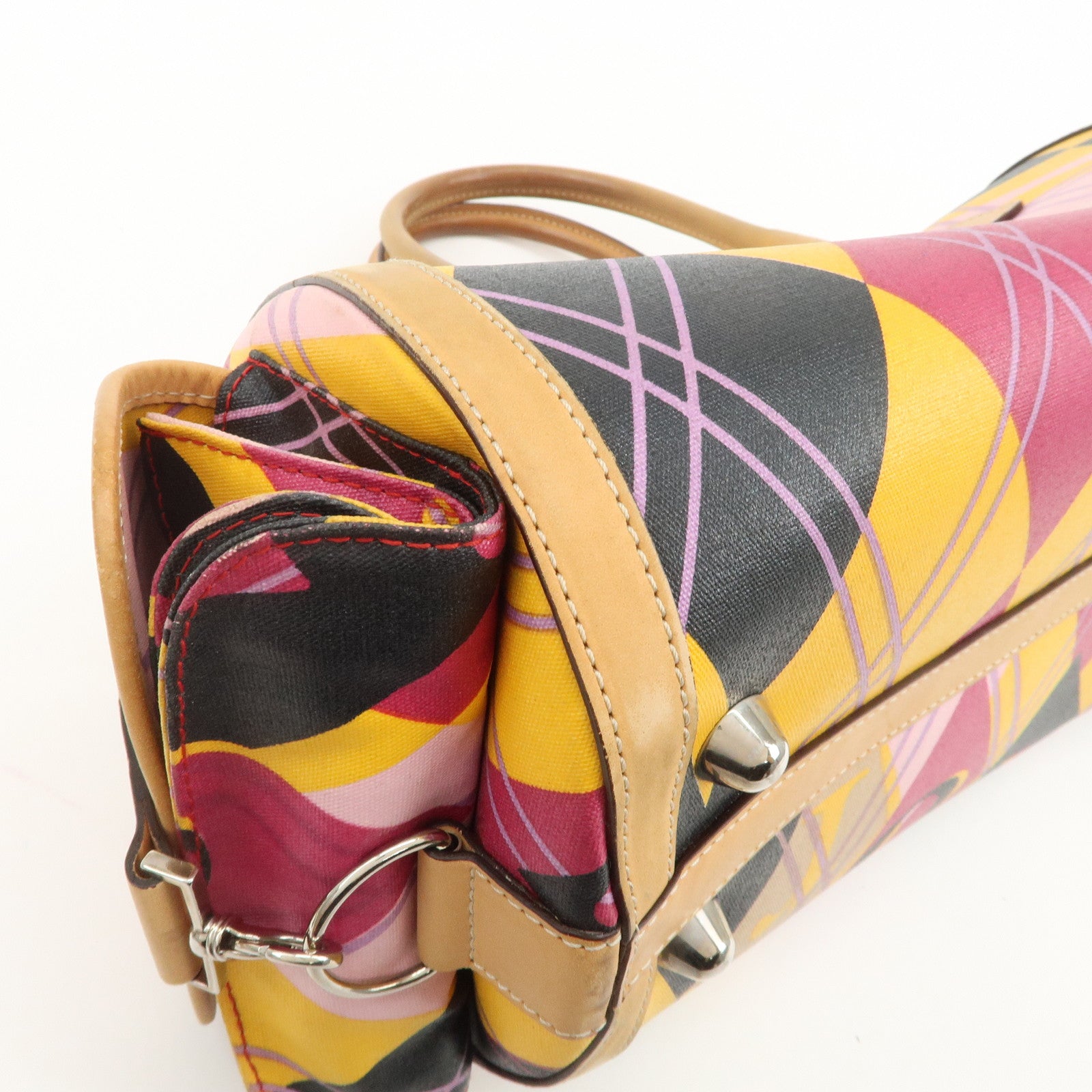 Christian Dior PVC Leather 2Way Bag Boston Bag Yellow Pink Brown