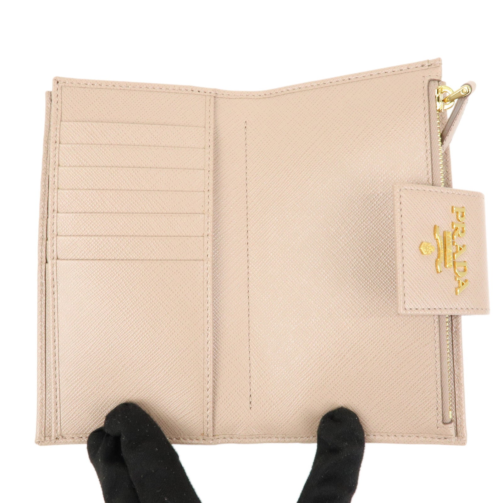 PRADA Logo Saffiano Leather Flap Long Wallet Pink Beige 1ML005
