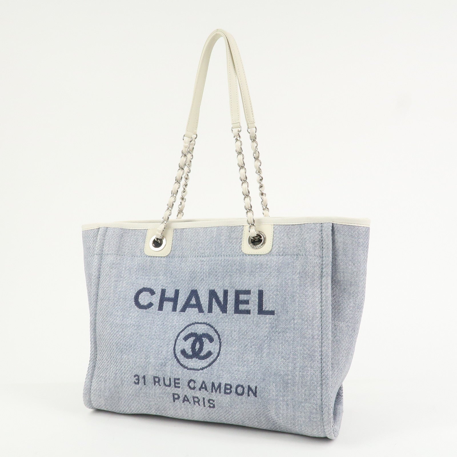 CHANEL Deauville MM Straw Leather Tote Bag Shoulder Bag A67001