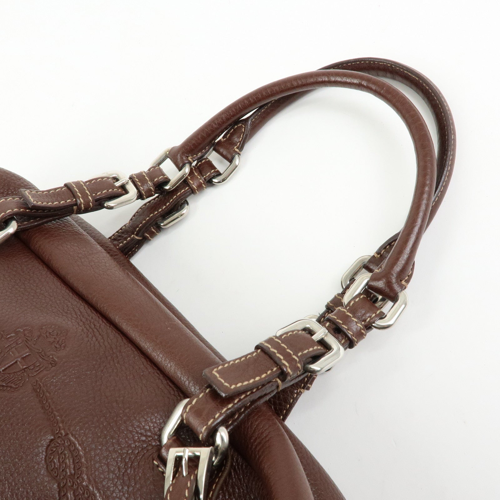 PRADA Vitello Daino Leather Boston Bag Hand Bag Brown BR3090