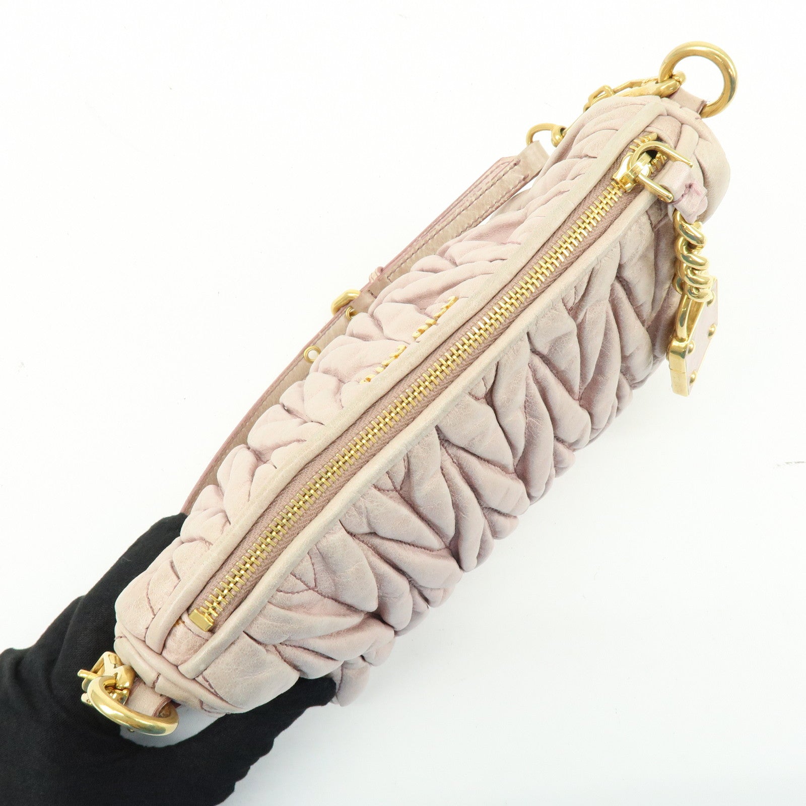 MIU MIU Matelasse Shoulder Bag Hand Bag Pink Beige 5N1521