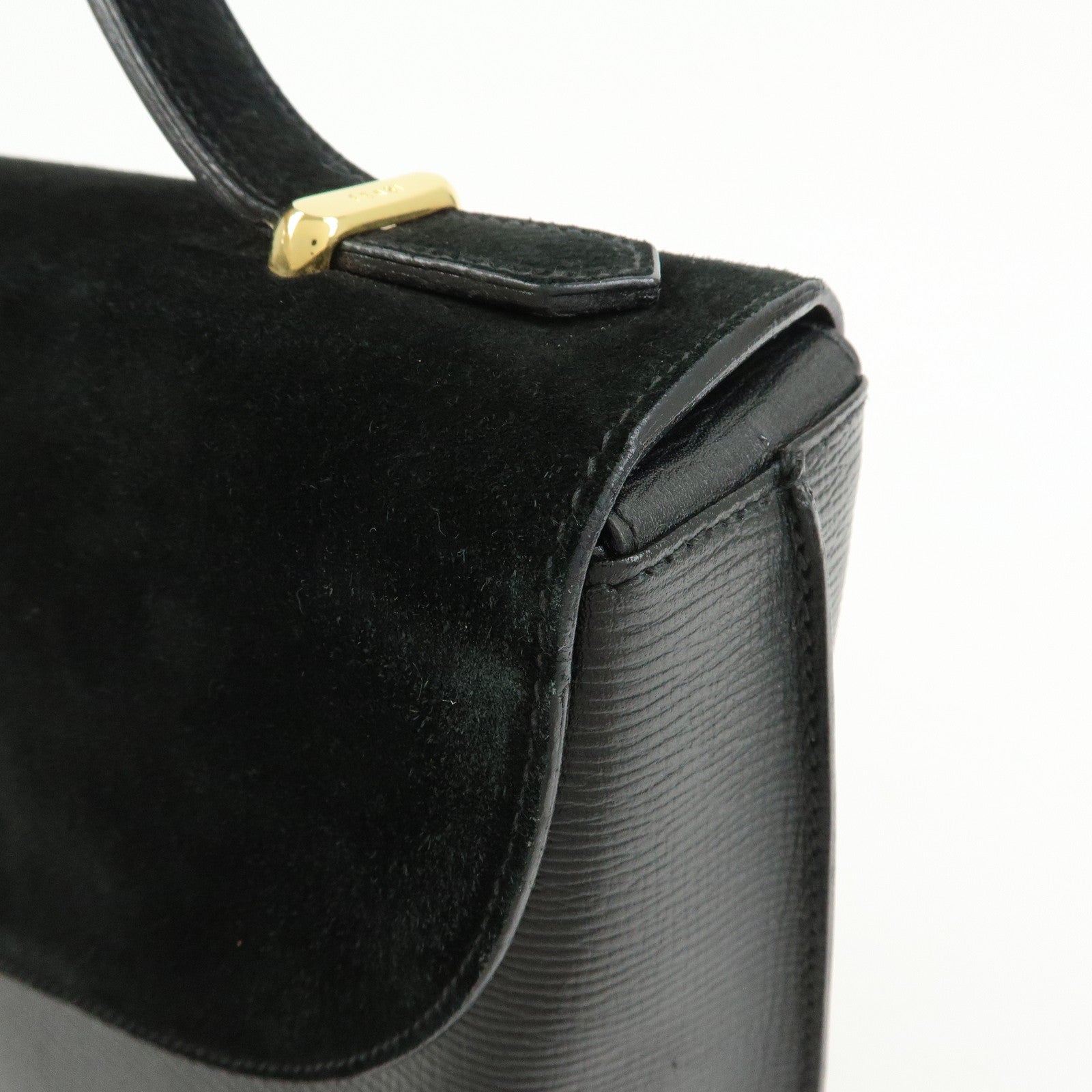 FENDI Top Handle Leather Suede Hand Bag Black 12897