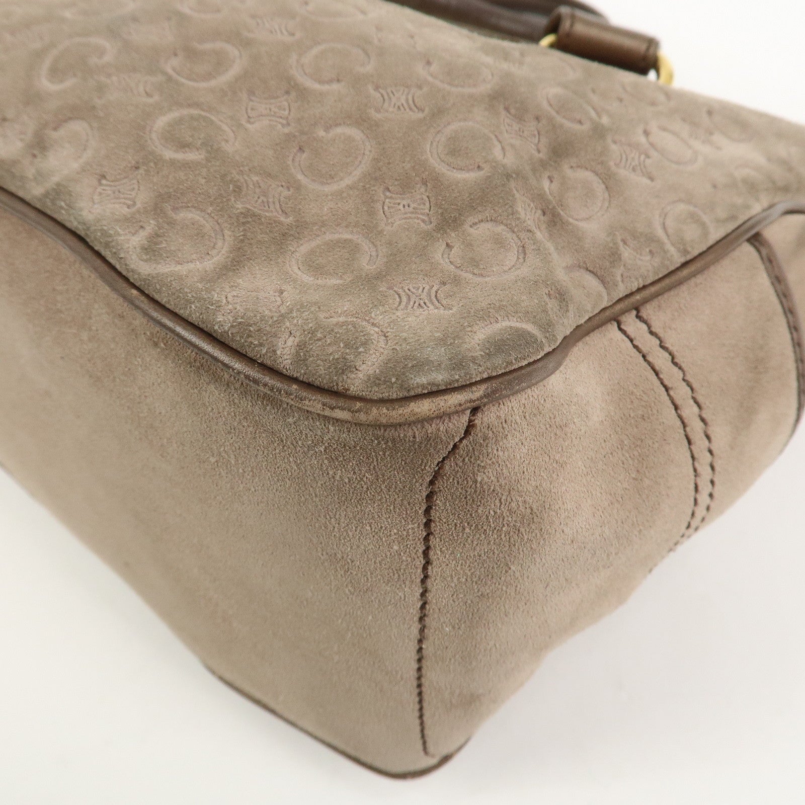 CELINE C Macadam Suede Leather Boogie Bag Hand Bag Beige Brown