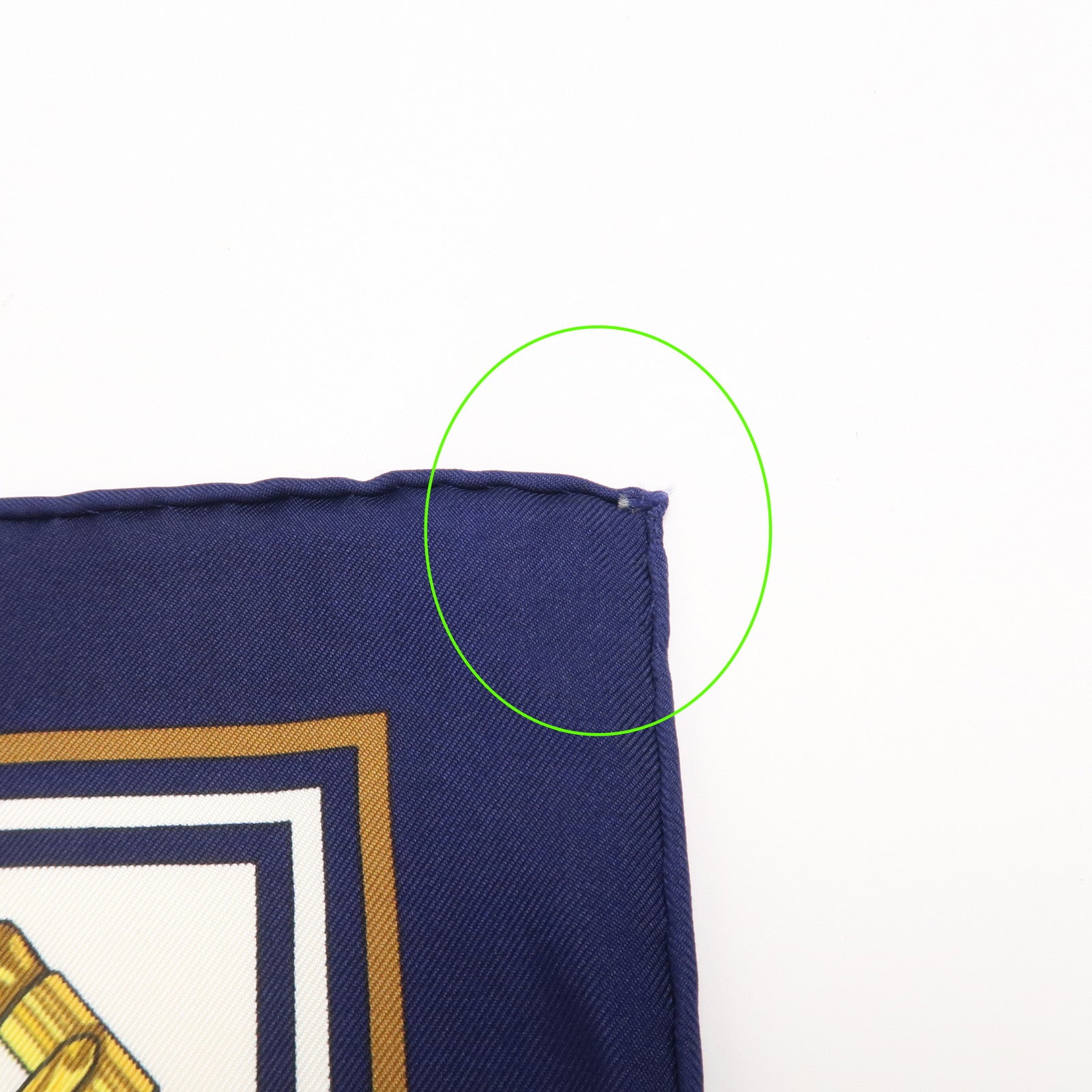 HERMES Carre 90 Silk 100% Scarf J.METZ Les Sangles White Navy