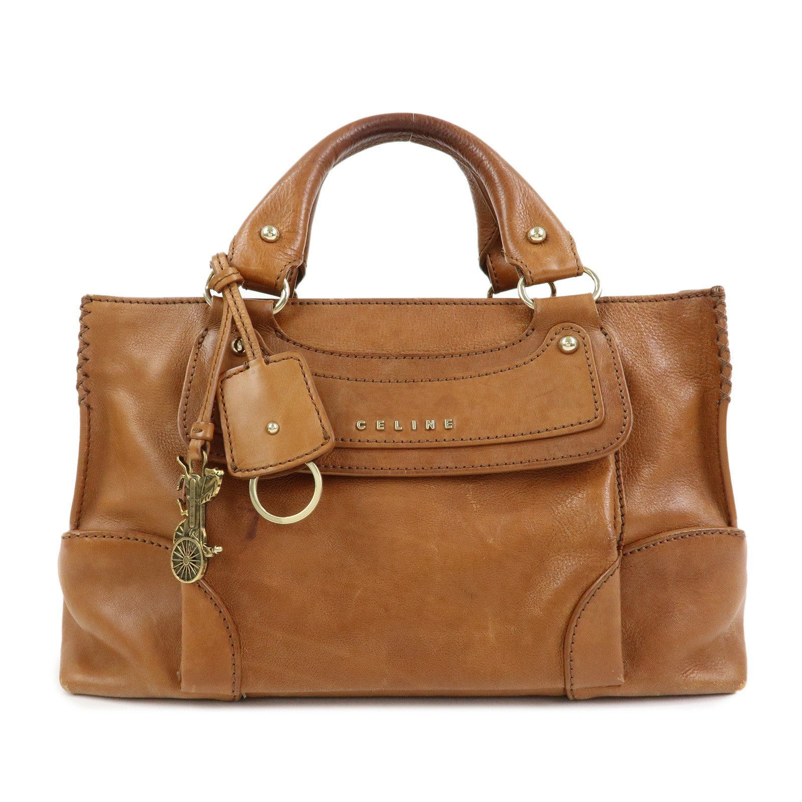 CELINE Logo Leather Boogie Bag Hand Bag Tote Bag Brown
