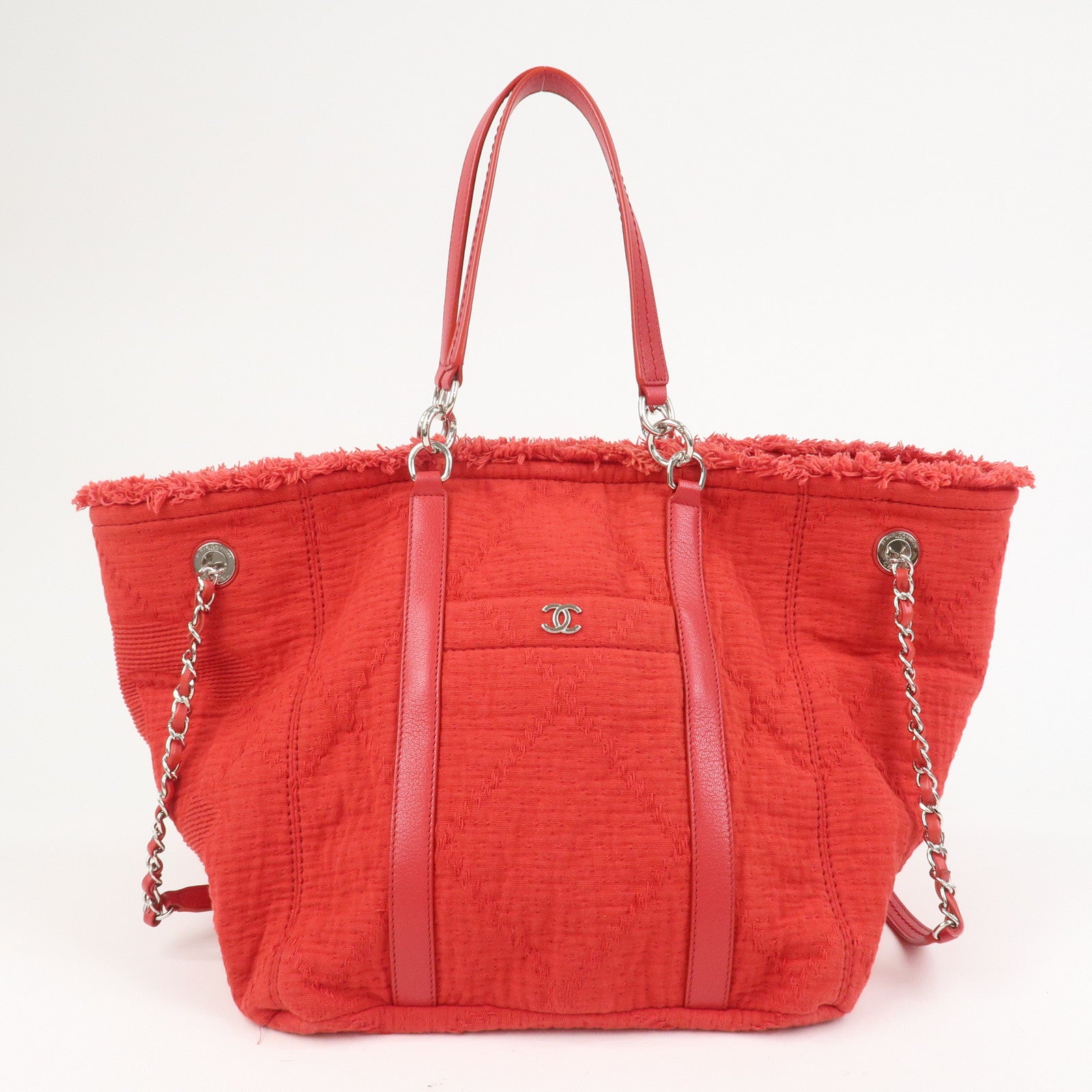 CHANEL COCO Mark Canvas Calf Leather Shopping Bag Large Red A57168