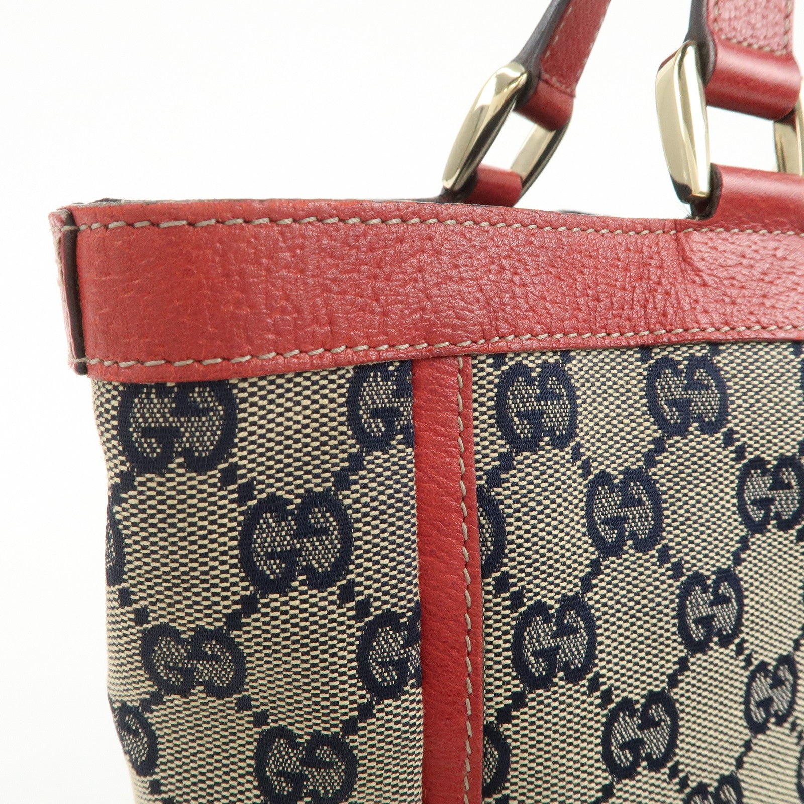 GUCCI Abbey GG Canvas Leather Hand Bag Red Navy 130739