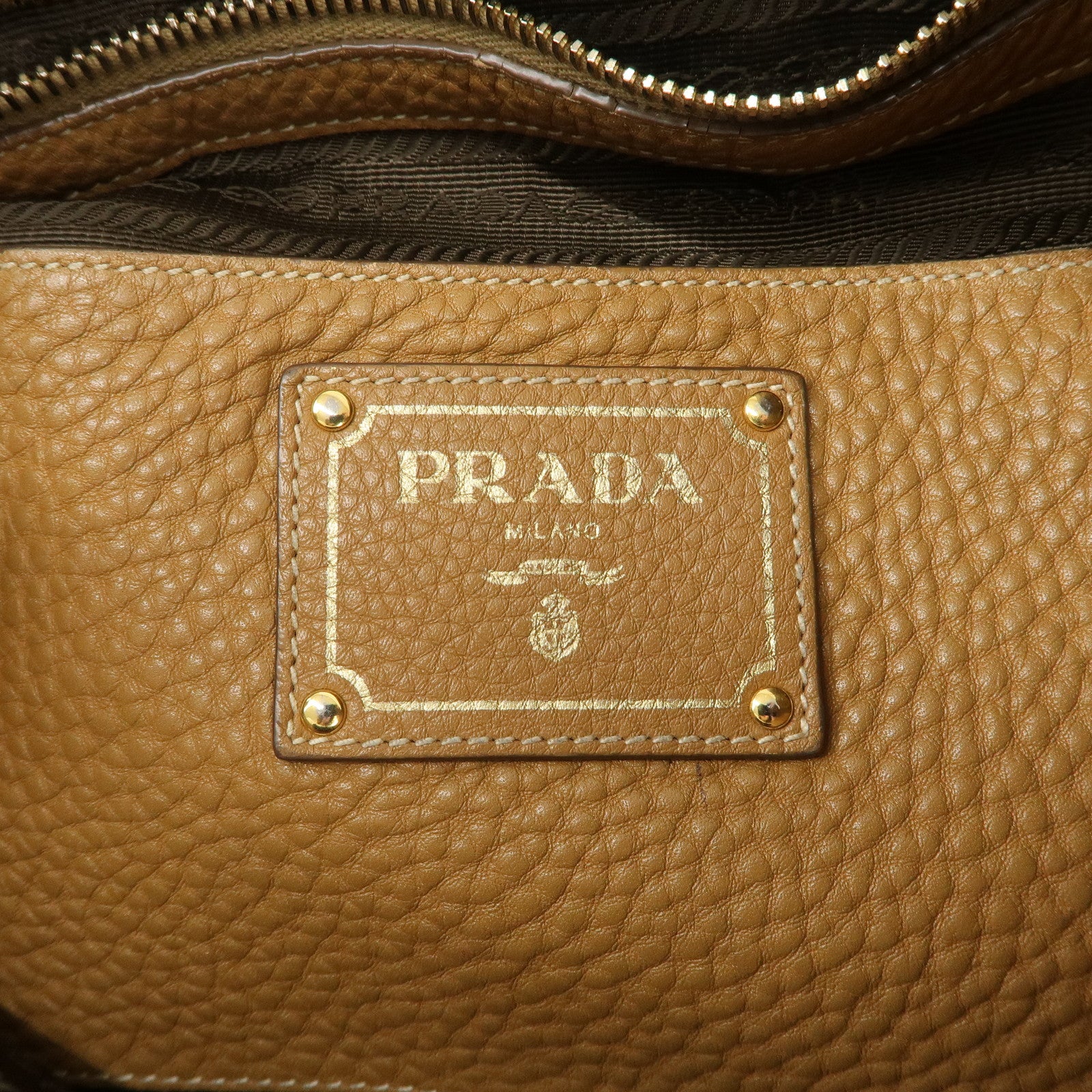 PRADA Leather Tote Bag Hand Bag Shoulder Bag Beige Gold HDW Used