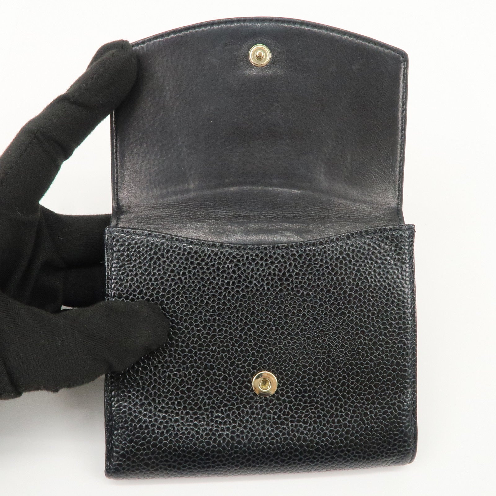 CHANEL COCO Mark Caviarskin Double Hook Wallet Black A13496