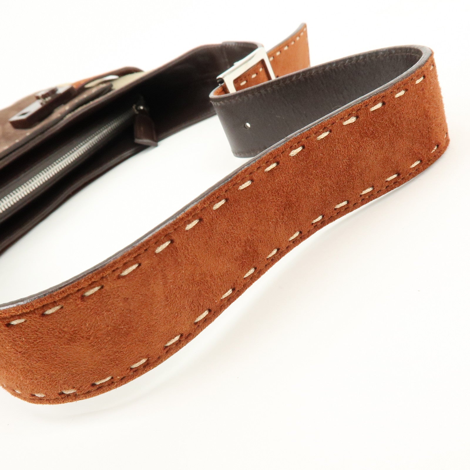 Ferragamo Gancini Suede Shoulder Bag Hand Bag Brown