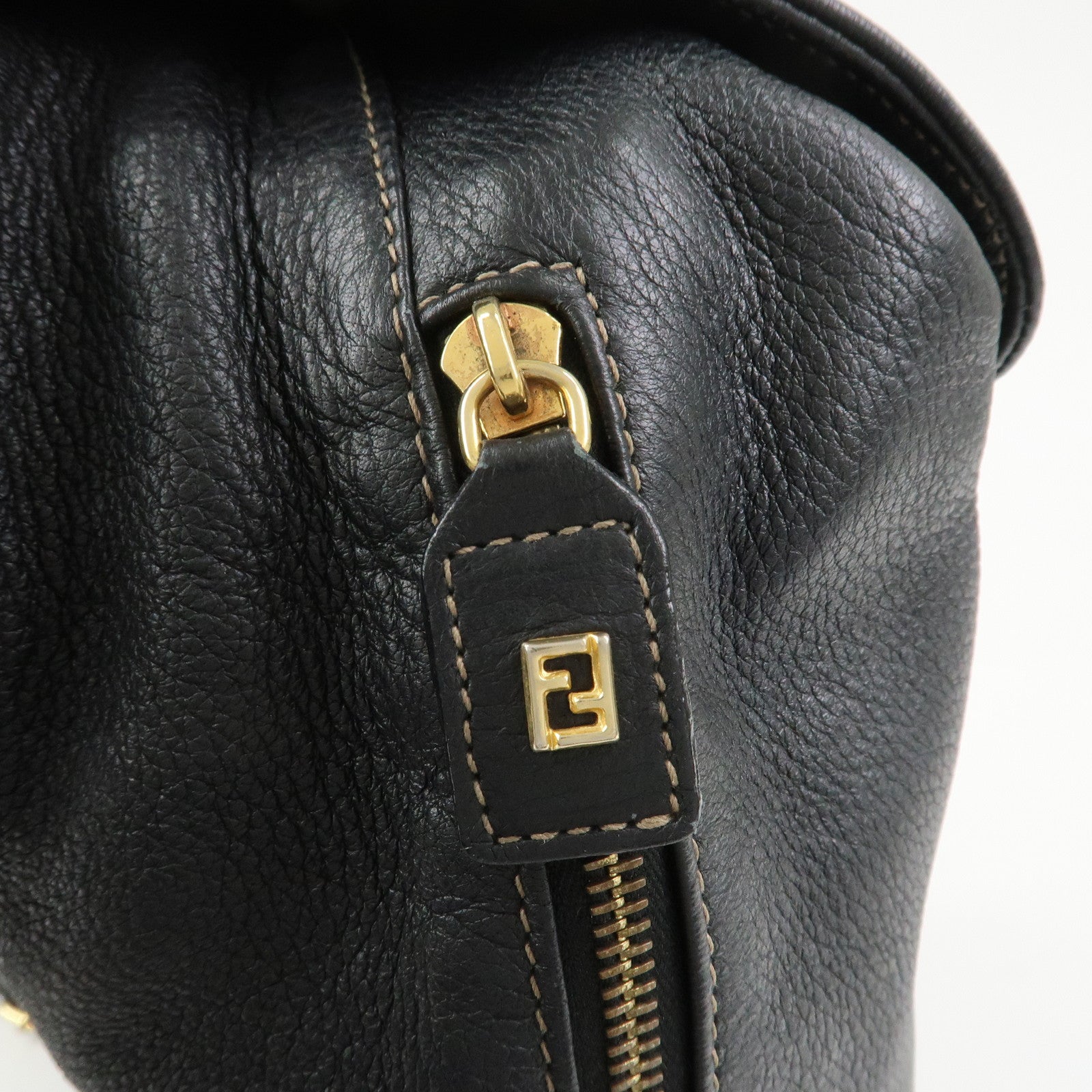FENDI Logo Leather Backpack Rucksack Black 26063