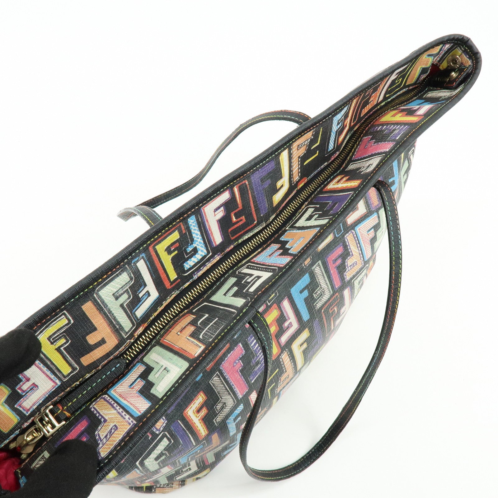 FENDI Zucca PVC Leather Tote Shoulder Bag Multicolor Black 8BH185