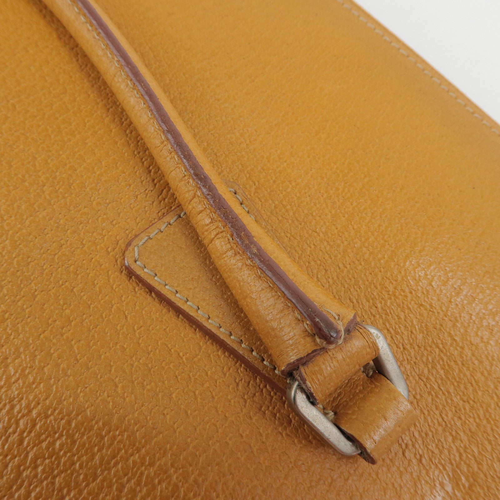 PRADA Triangle Logo Leather Tote Bag Shoulder Bag Light Brown