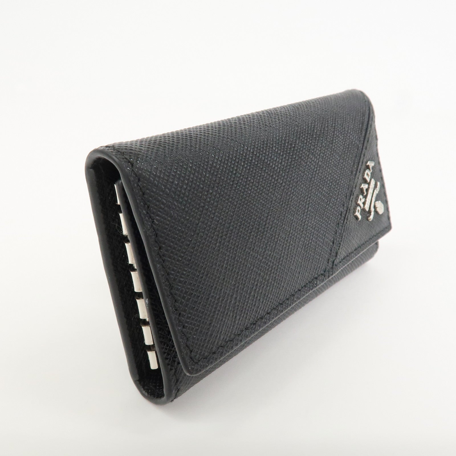 PRADA Logo Saffiano Leather 6 Rings Key Case Black 2PG222