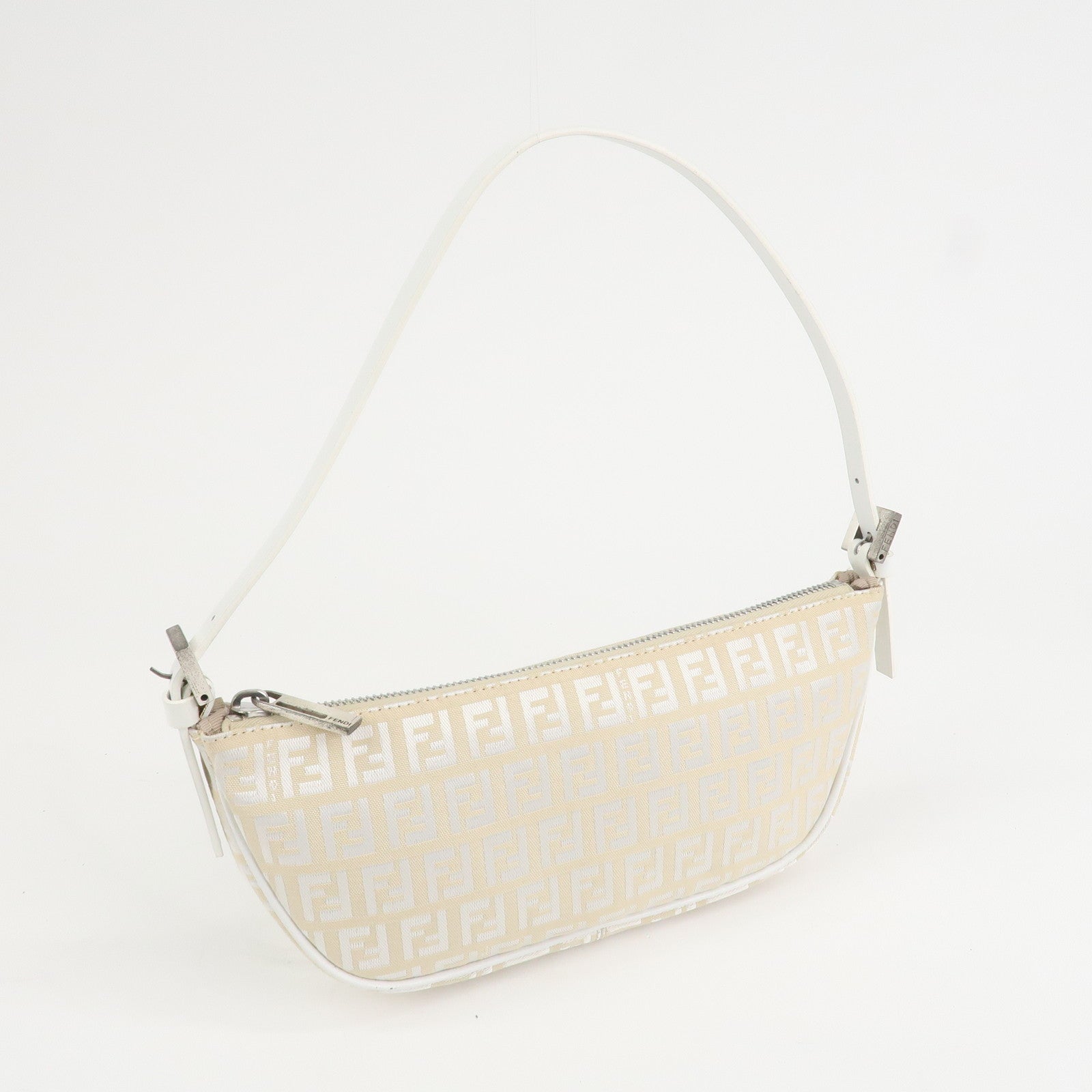 FENDI Zucchino Canvas Leather Accessory Pouch Shoulder Bag 8BR133